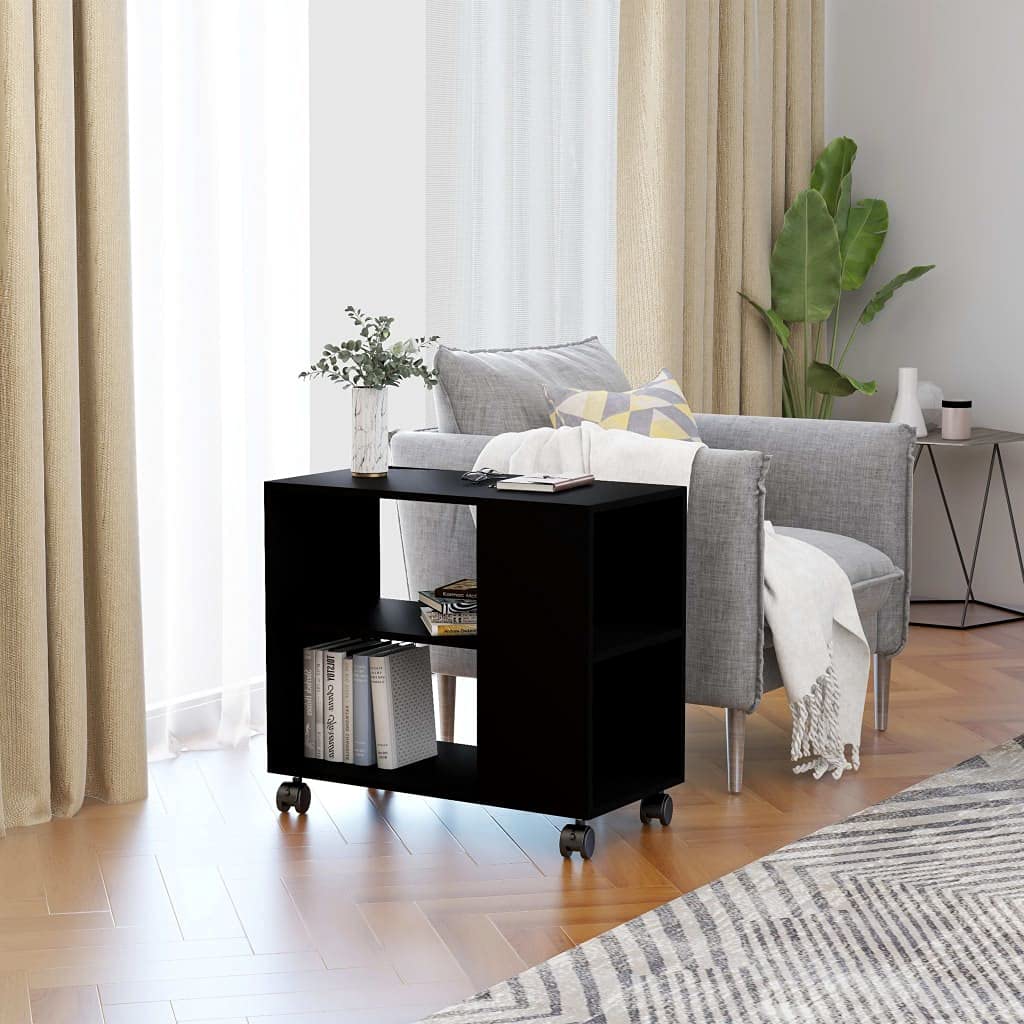 ROSEBEAR 2-Tier Rolling Side Table with Wheels - 27.6x13.8x21.7 Inch Multi-Functional Coffee Table, End Table, Dining Table for Living Room, Bedroom, Hallway - Sturdy Chipboard Design (Black) | Perfect for Small Spaces, TV Snacks, and Extra Storage