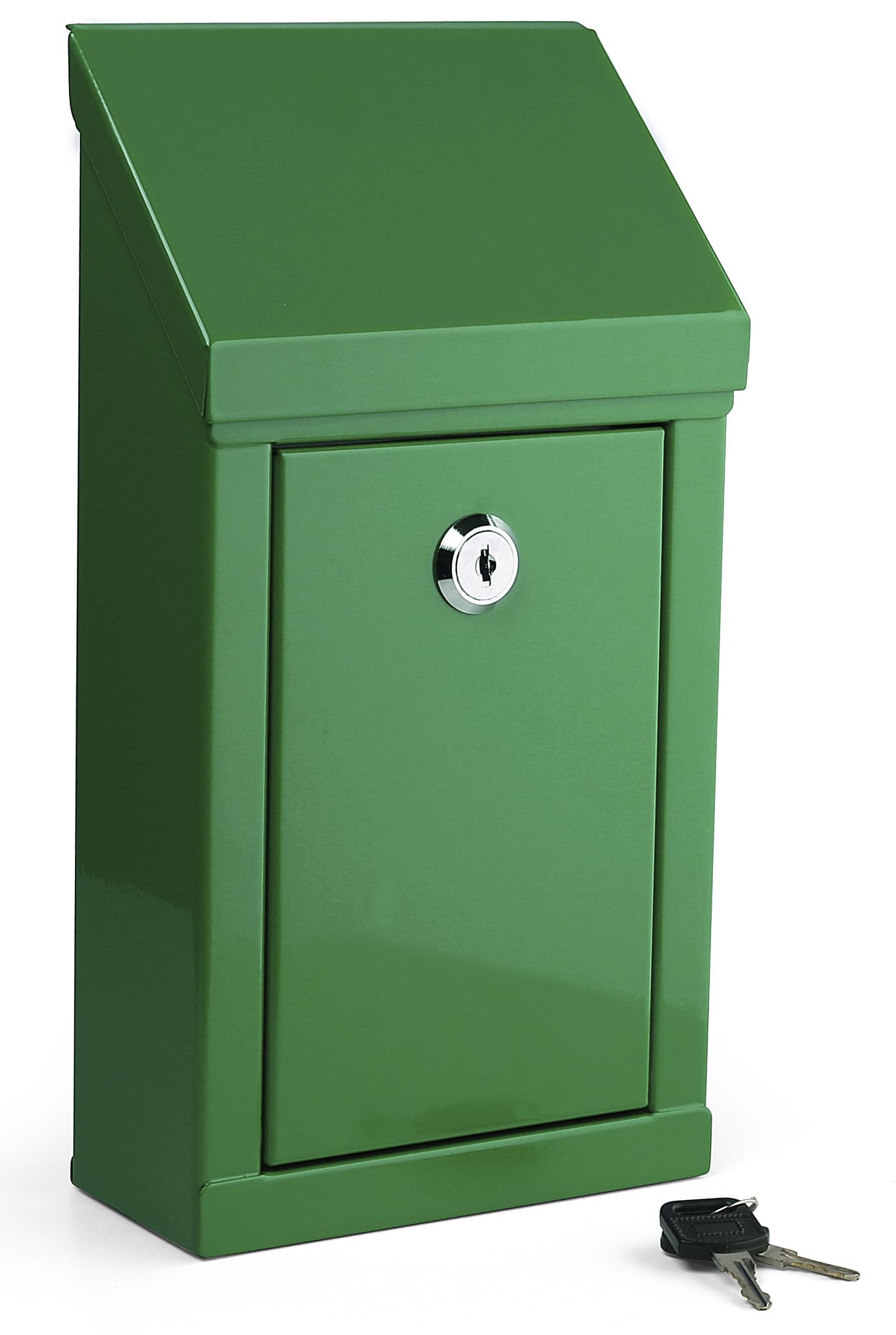 Charity Donation Box - 10x6x2.5 Inch Metal Collection Box with Lock & Keys, Wall Mount Steel Suggestion Box for Office, Home & Public Spaces - Waterproof Secure Mailbox with Pre-Drilled Holes (Green) - Perfect for Churches, Schools, Retail Stores & Community Centers