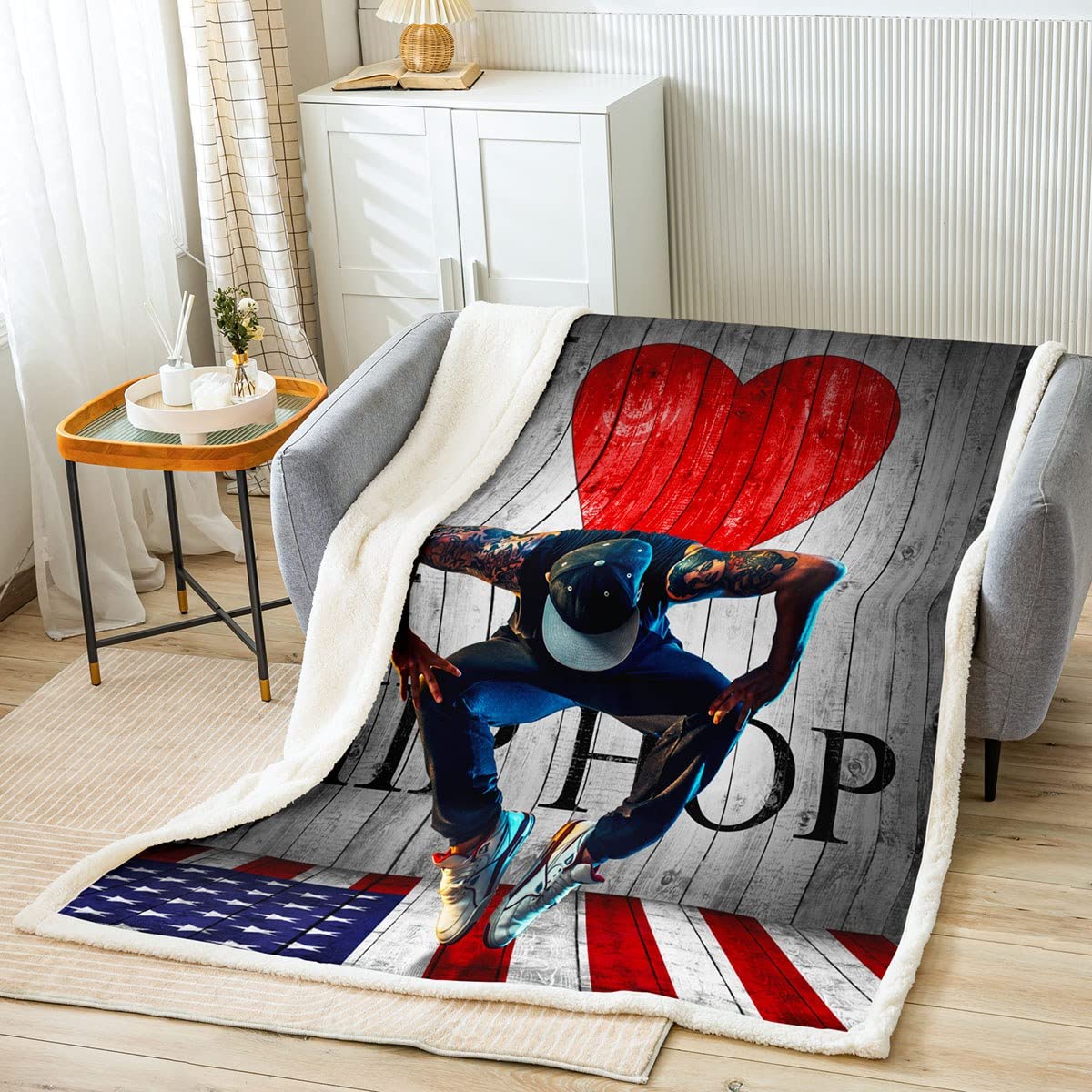 American Flag Throw Blanket - Patriotic Wood Stripes Design Fleece Blanket for Kids, Teens & Youth - 30x40 Inch Cozy Grey Fuzzy Blanket for Boys Room Decor, Sports & Hip Hop Style - Perfect for Bedroom, Sofa, Picnics & Outdoor Adventures