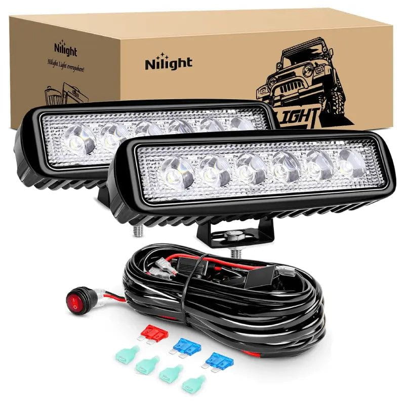 6.3 Inch 18W LED Spot Work Lights (Pair) - 16AWG Wire with 3-Pin Switch - Perfect for Automotive Repair, Construction Sites, and Outdoor Emergency Lighting