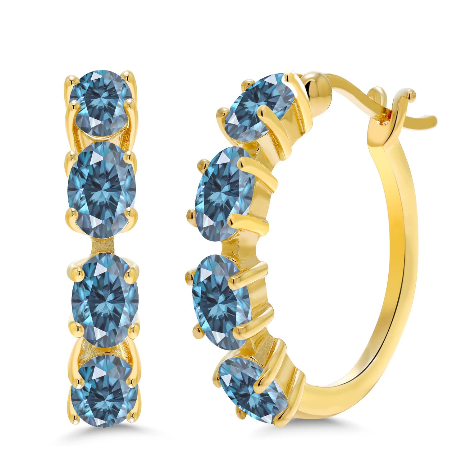 18K Gold Plated Silver Oval Birthstone Hoop Earrings for Women | 6x4mm Gemstone | 22mm (0.85 Inch) | Elegant Jewelry Gift for Birthday, Anniversary & Special Occasions