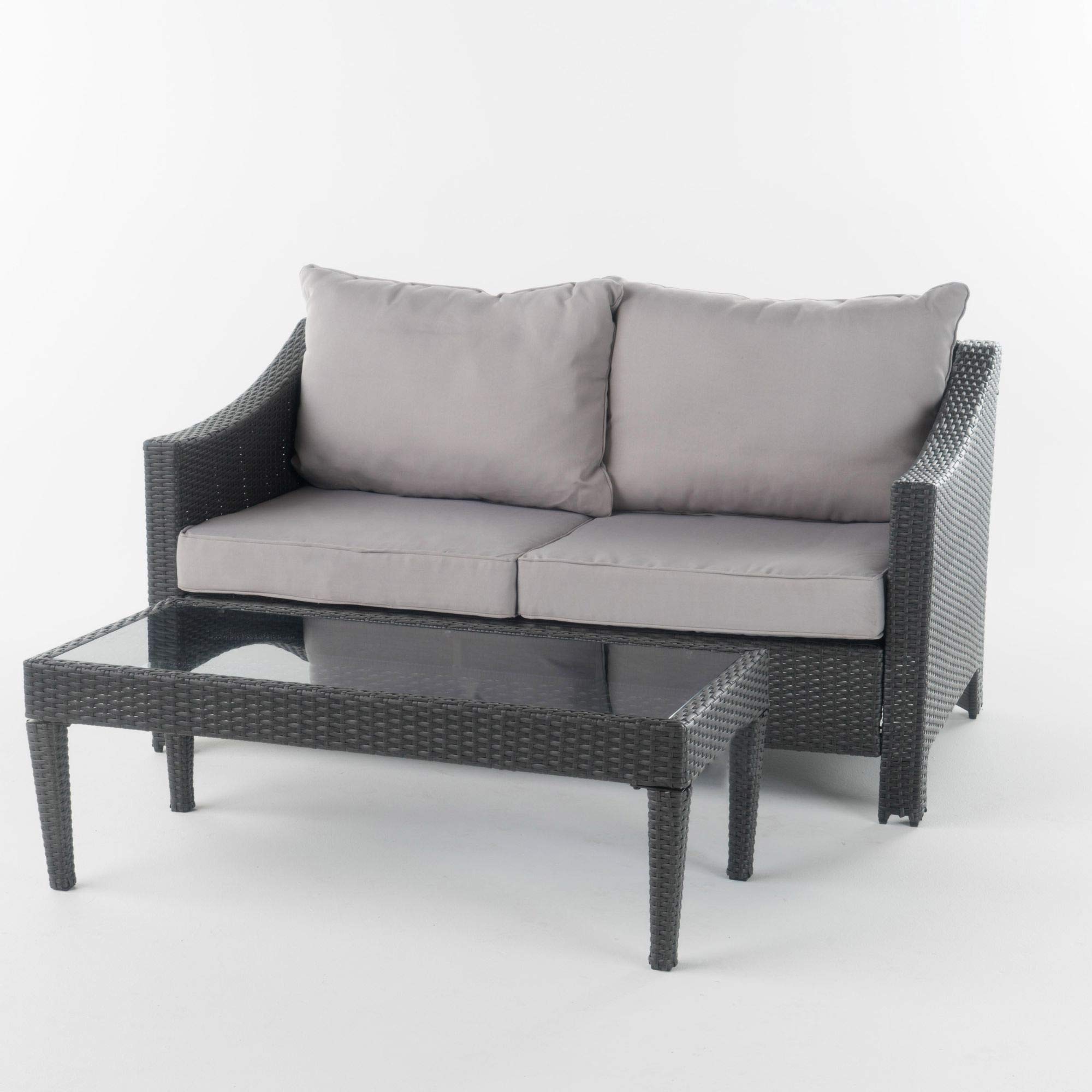 Modern 2-Piece Gray Wicker Outdoor Patio Furniture Set with Silver Cushions - Perfect for Backyard, Garden, Poolside & Porch Relaxation