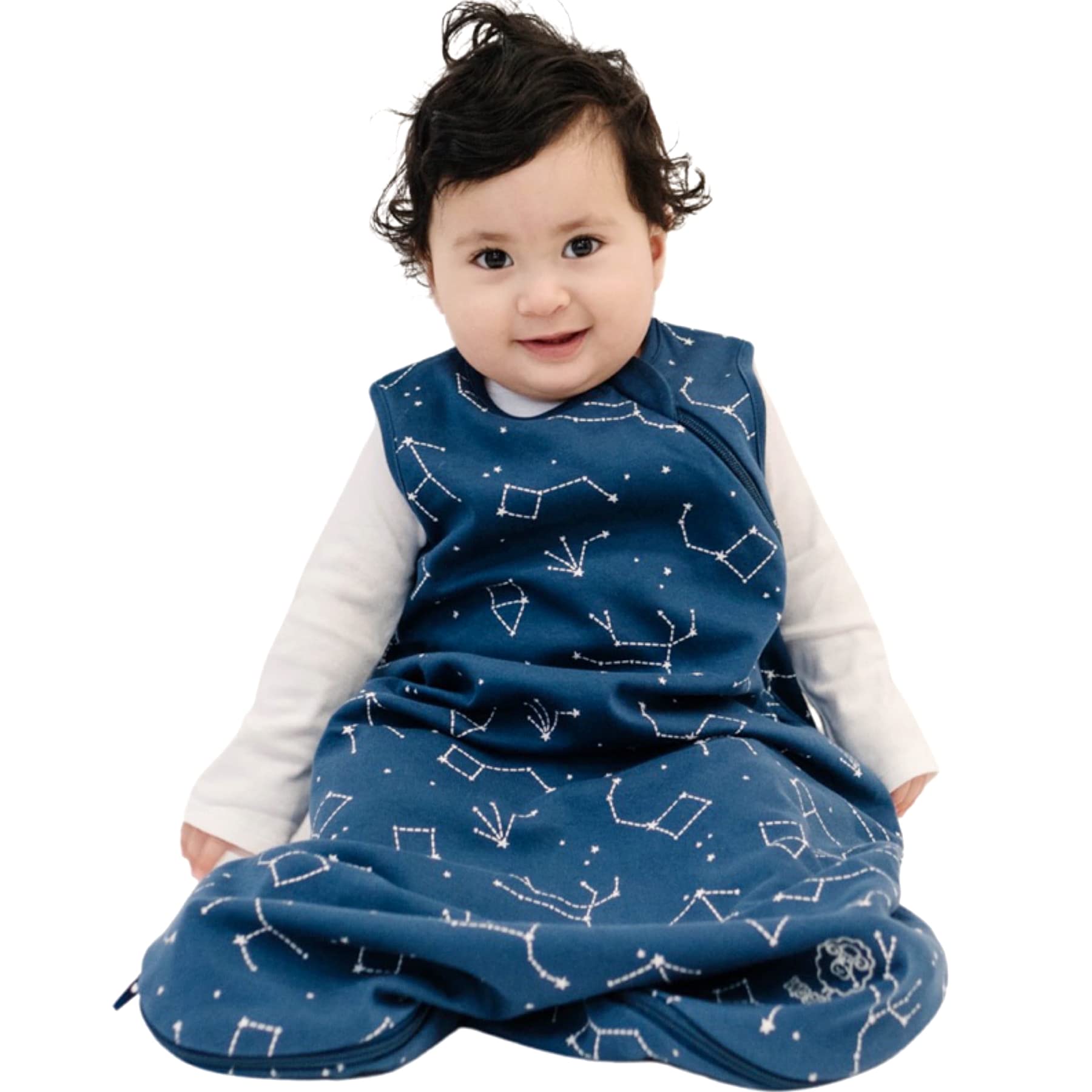 Woolino 4 Season Baby Sleep Sack - Merino Wool & Organic Cotton Sleeping Bag for Infants & Toddlers 18-36 Months with Two-Way Zipper - Night Sky Design - Perfect for Nursery, Daycare & Travel