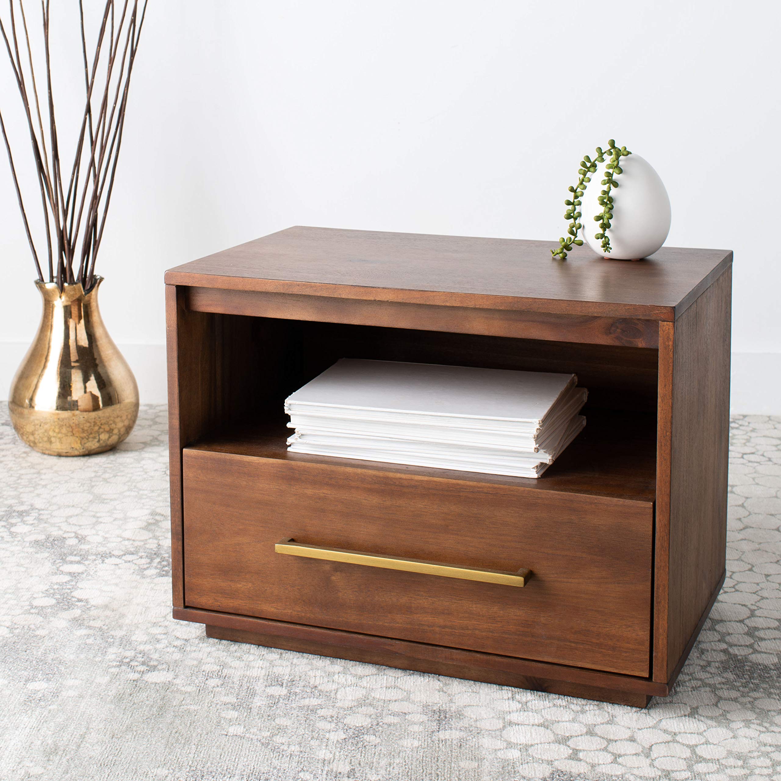 Safavieh Couture Home Mallory Modern Brown 1-Drawer Nightstand - Stylish Bedside Table for Bedroom, Living Room & Guest Room