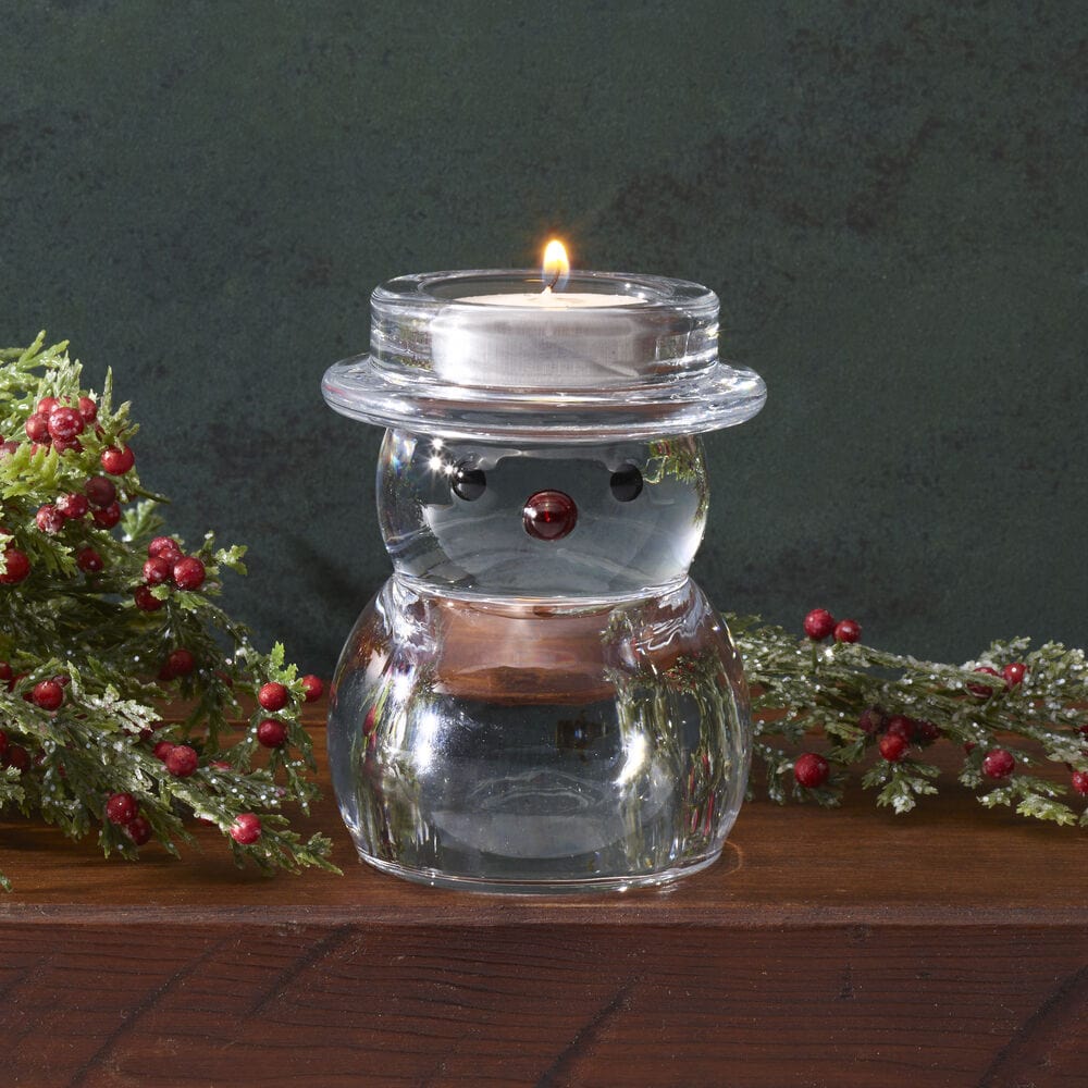 Rejoice Glass Snowman Tealight Holder - Christmas Decoration for Home, Party & Holiday Table Centerpiece - Perfect for Winter Decor, Candles & Festive Ambiance