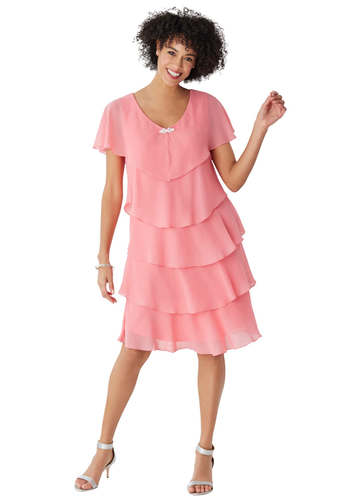 Woman Within Women's Plus Size Three-Tier Flowy Maxi Dress for Casual Outings & Summer Vacations