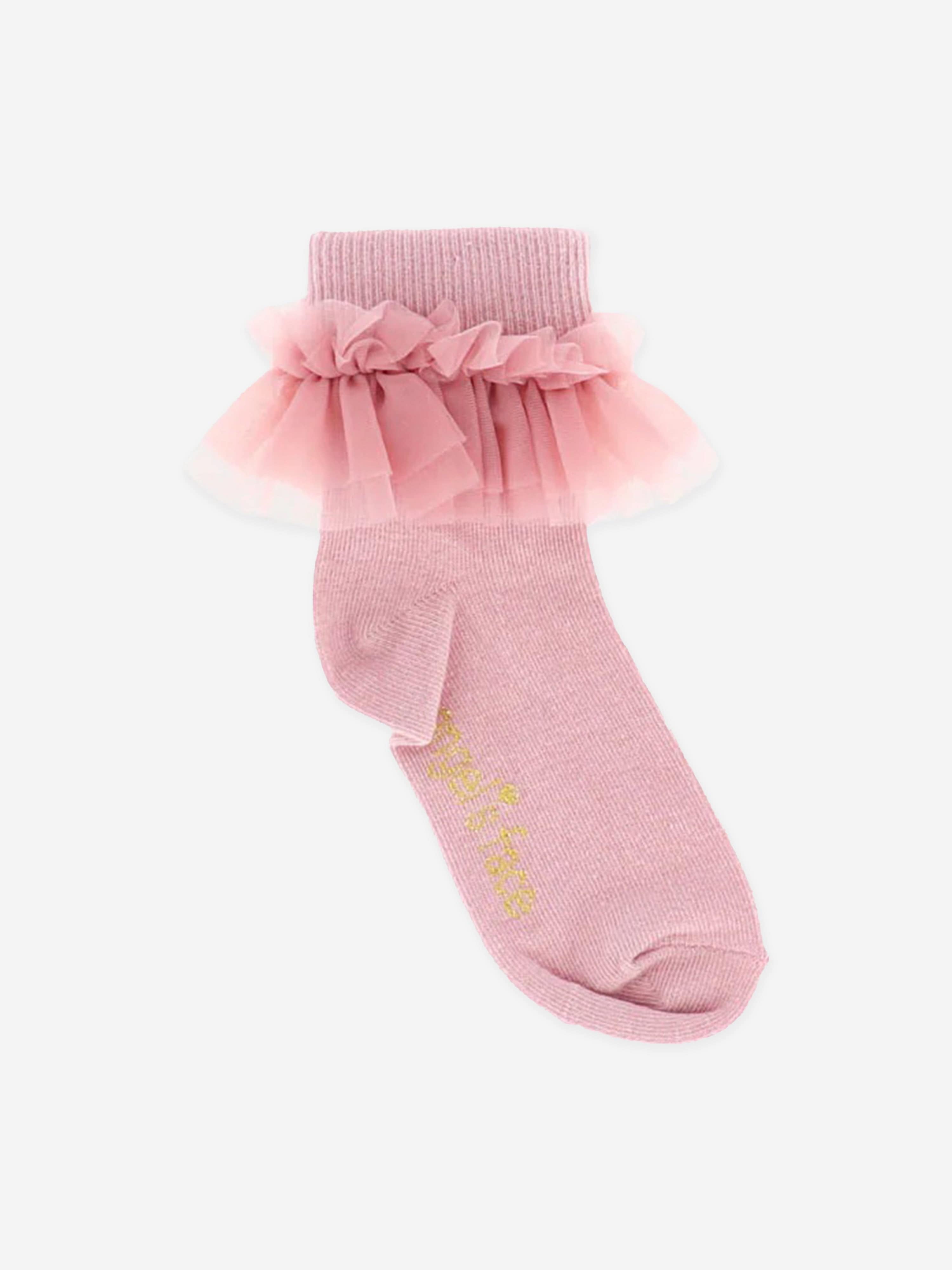 Angels Face Girls Frilly Socks - Pink Lace Trim Ankle Socks for Toddlers & Kids | Perfect for Dress Up, Parties, and Everyday Fashion