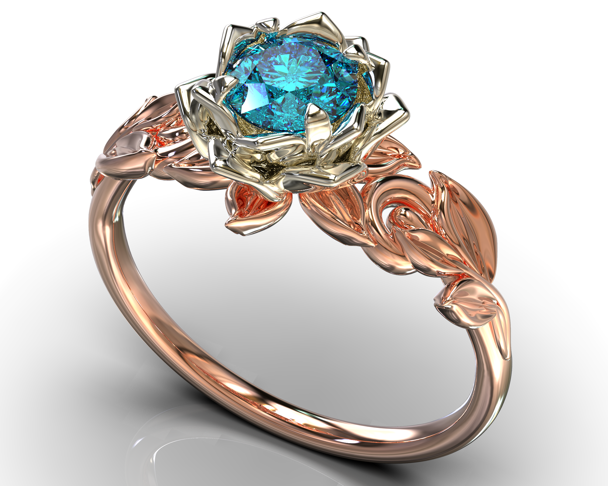 Two Tone Blue Topaz Flower Engagement Ring – Elegant Vintage Style for Weddings, Proposals & Anniversary Gifts