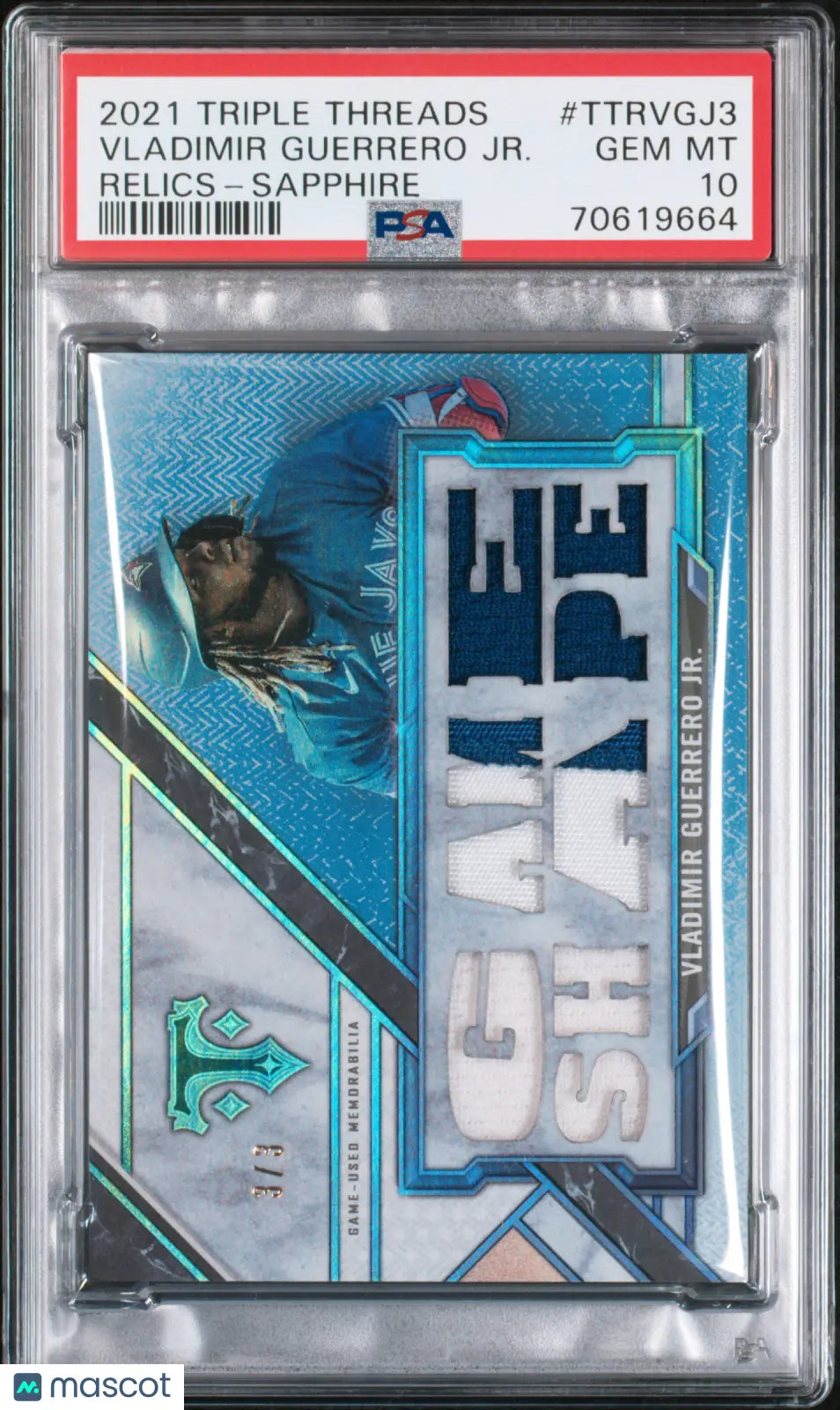 2021 Topps Triple Threads Relics Vladimir Guerrero Jr. Sapphire PSA 10 3/3 - Rare Baseball Card for Collectors & Sports Memorabilia Enthusiasts - Perfect for Display, Investment & Trading