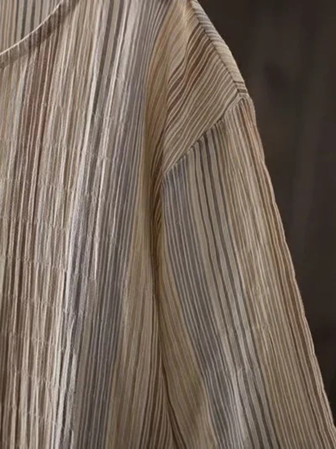 Lovevop Women's Cotton Linen Vertical Stripe Wrap Dress with Tie Waist - Casual Summer Boho Maxi Dress for Beach, Vacation & Everyday Wear