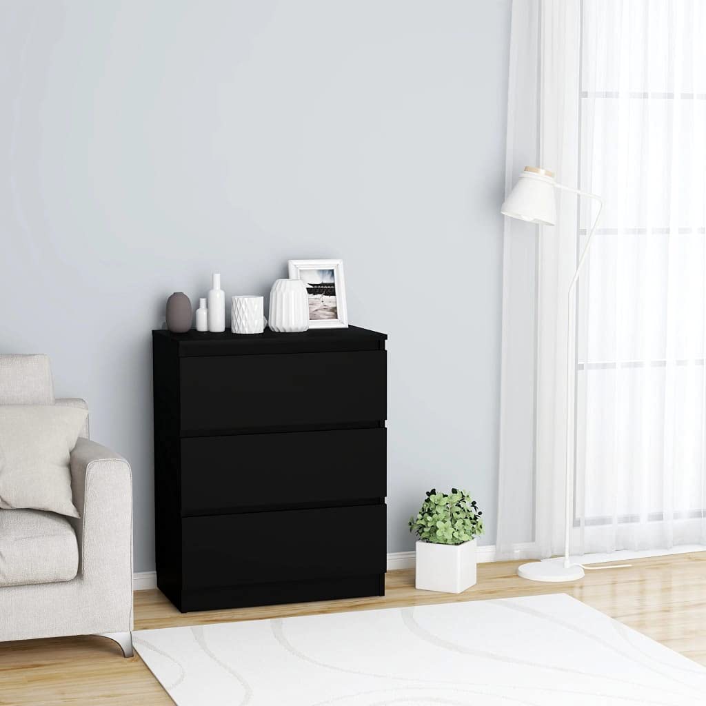Modern Floor Standing Kitchen Cupboard - Black Sideboard Buffet Storage Cabinet with 3 Drawers, Chipboard Construction, 23.6