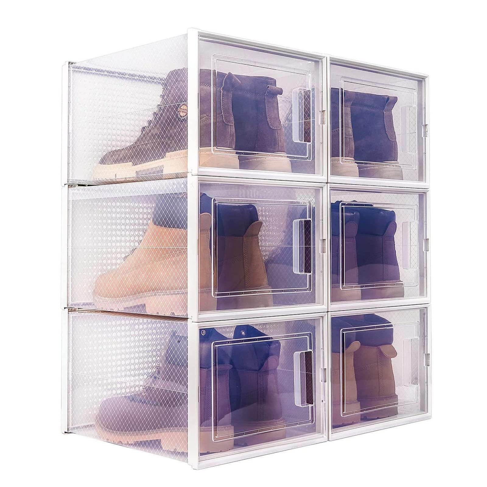YANGXIN Stackable & Foldable Clear Shoe Storage Boxes - 6 Pack Organizer for Sneakers, Fits Men's Size 13 | Perfect for Closet Organization & Sneaker Display