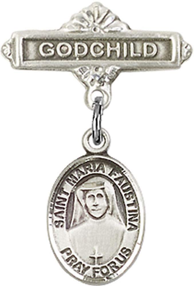 Sterling Silver St. Maria Faustina Charm Baby Badge Pin - Religious Godchild Gift for Baptism & Christening - Handmade in USA - Perfect for Baby Shower, First Communion & Special Occasions
