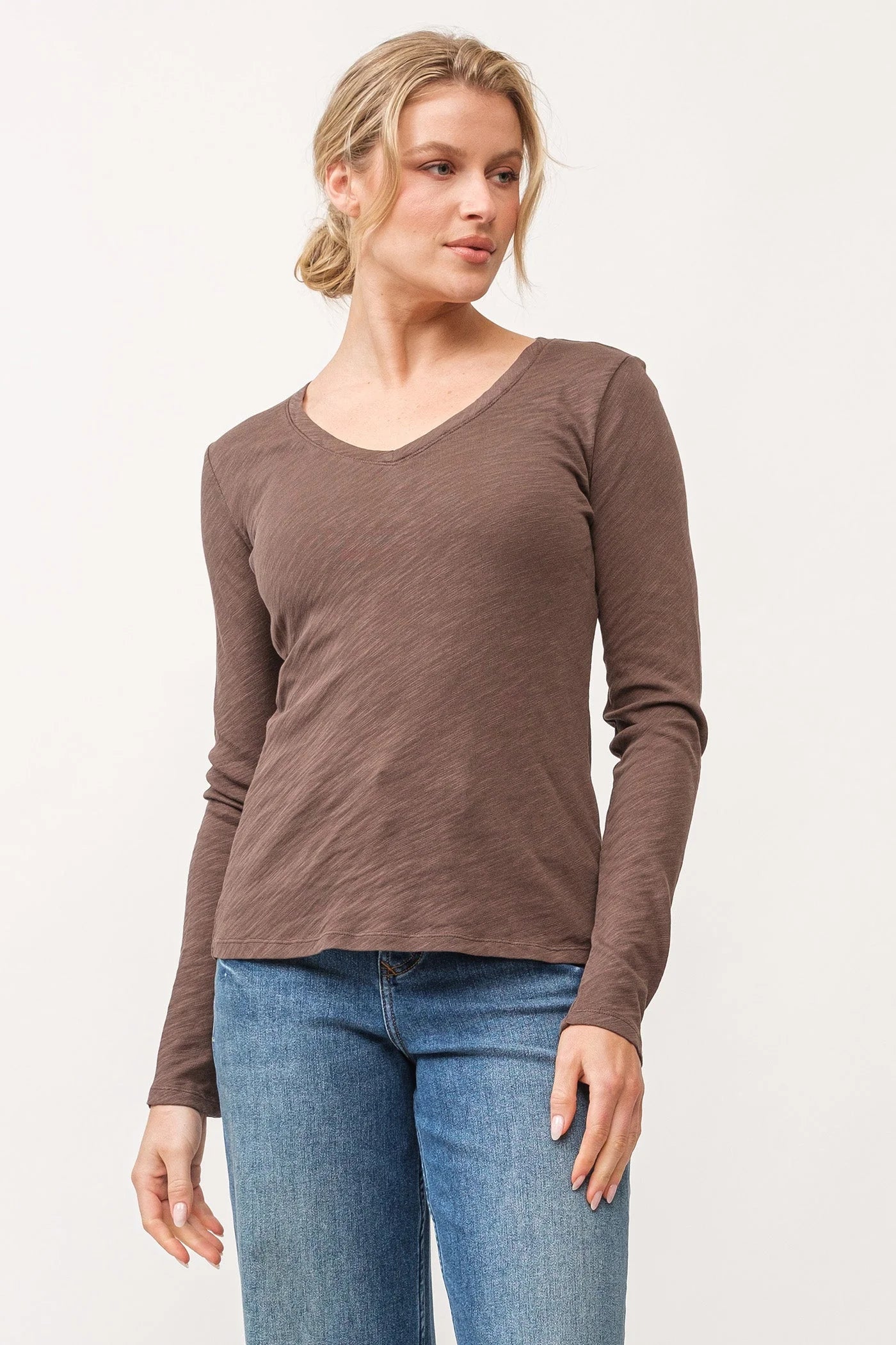 Alina Women's V Neck Long Sleeve T-Shirt - Soft Olive Green Casual Top for Everyday Wear | Perfect for Work, Date Night & Weekend Outfits
