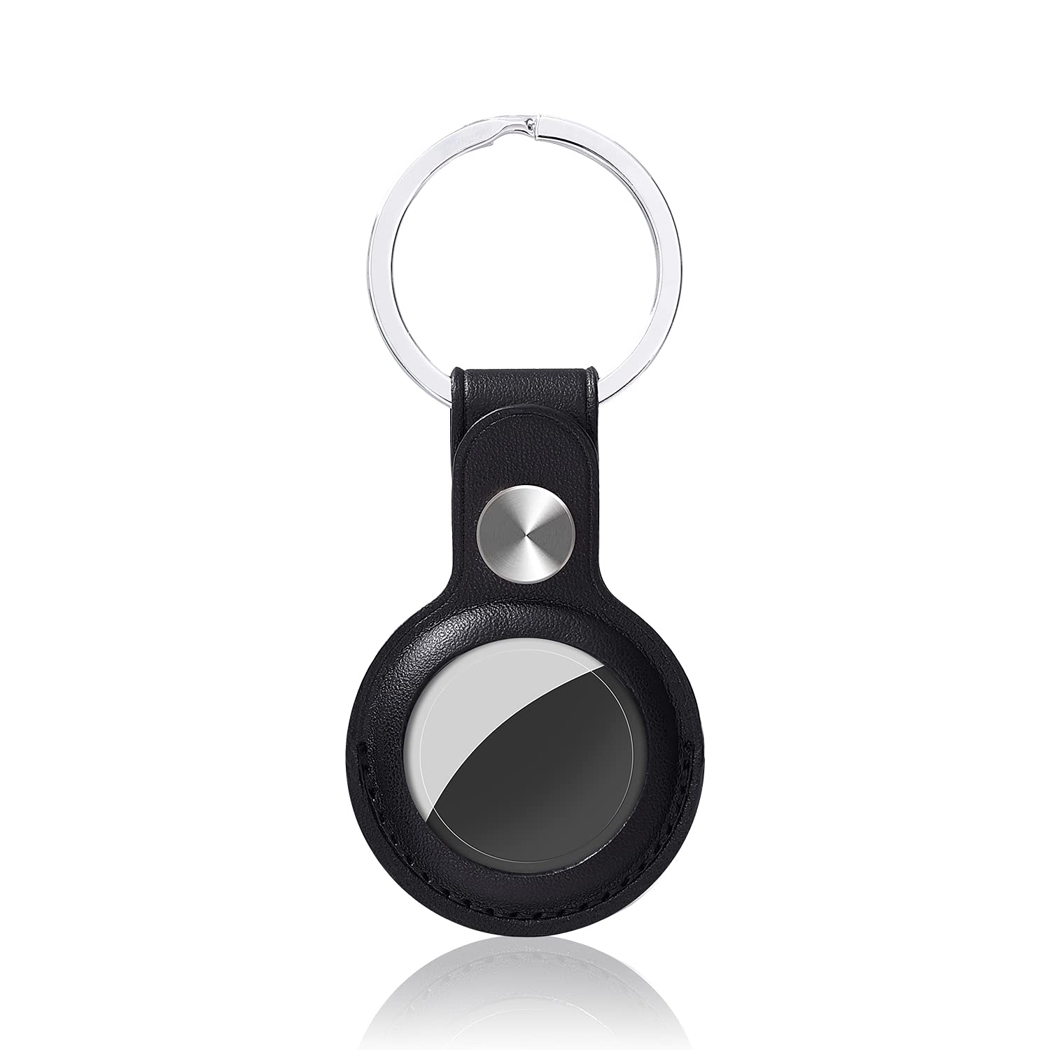 Premium Leather AirTag Holder Keychain - Compatible with Apple AirTag (2021) | Anti-Scratch Protective Case with Key Ring | Perfect for Keys, Wallets & Backpacks | Stylish Black (1-Pack)
