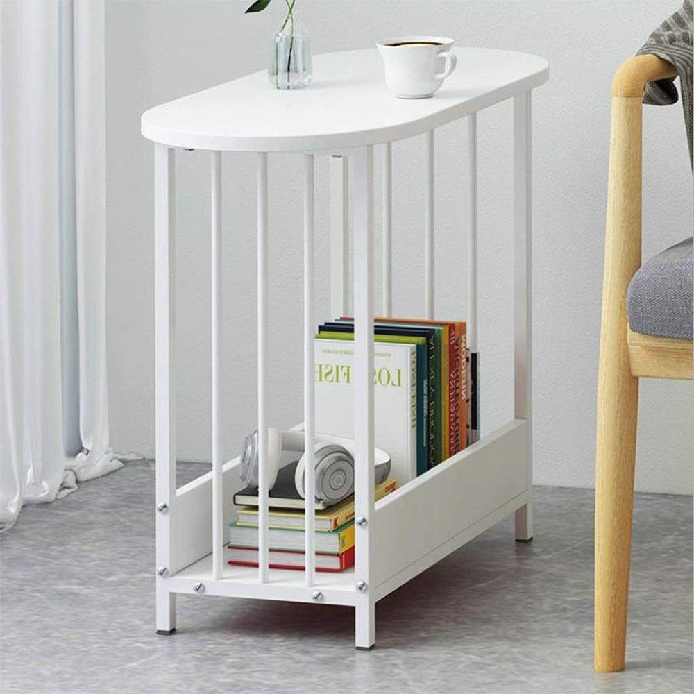 White Small Side Table - Coffee Table, Bedside End Table, Sofa Table with Double Decker Snack Tray | Perfect for Living Room, Bedroom & Office Use | Compact Plant Stand & Multi-Functional Furniture