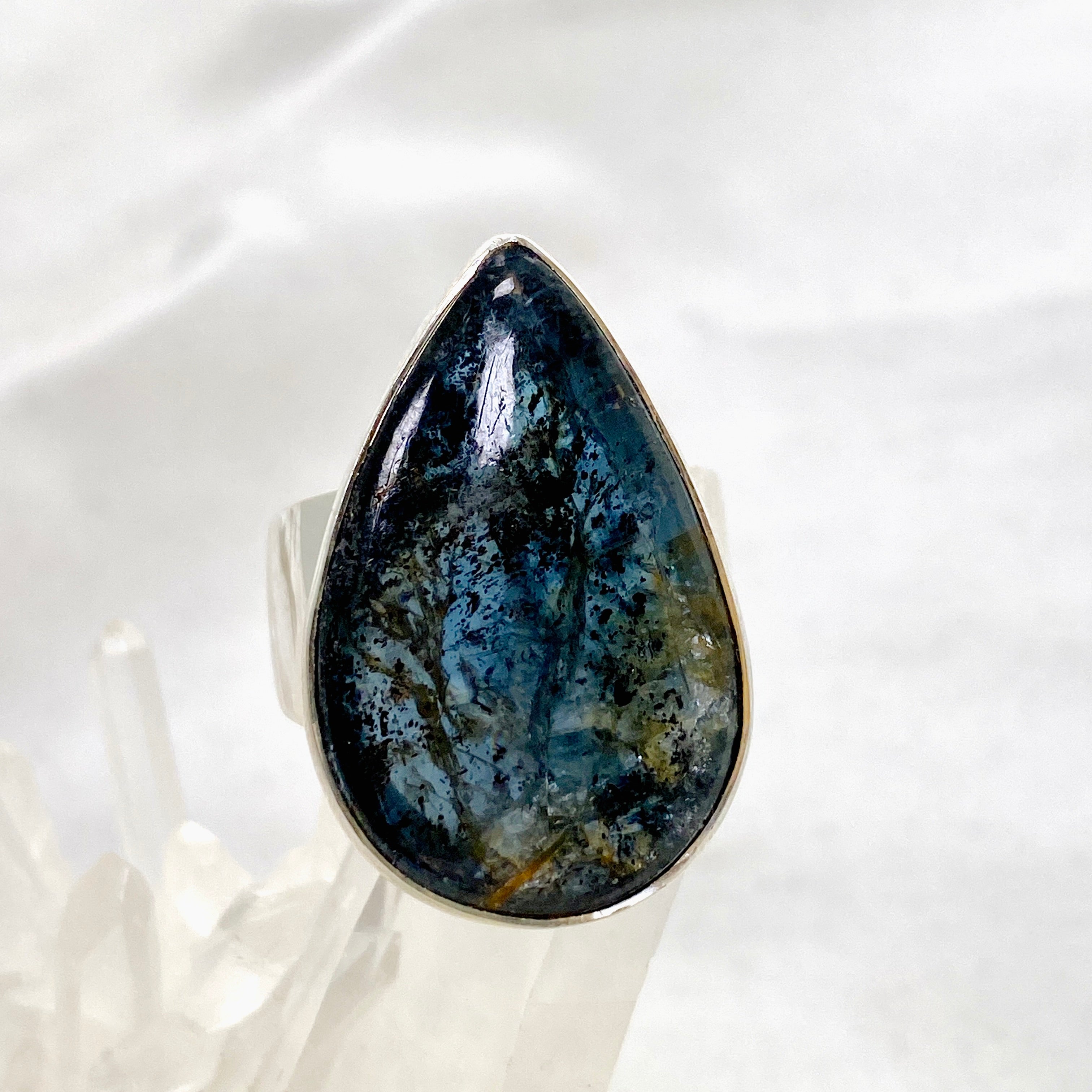 Blue Kyanite Teardrop Cabochon Ring - Size 11 - KRGJ3283 - Elegant Handmade Jewelry for Women - Perfect for Weddings, Parties & Everyday Wear