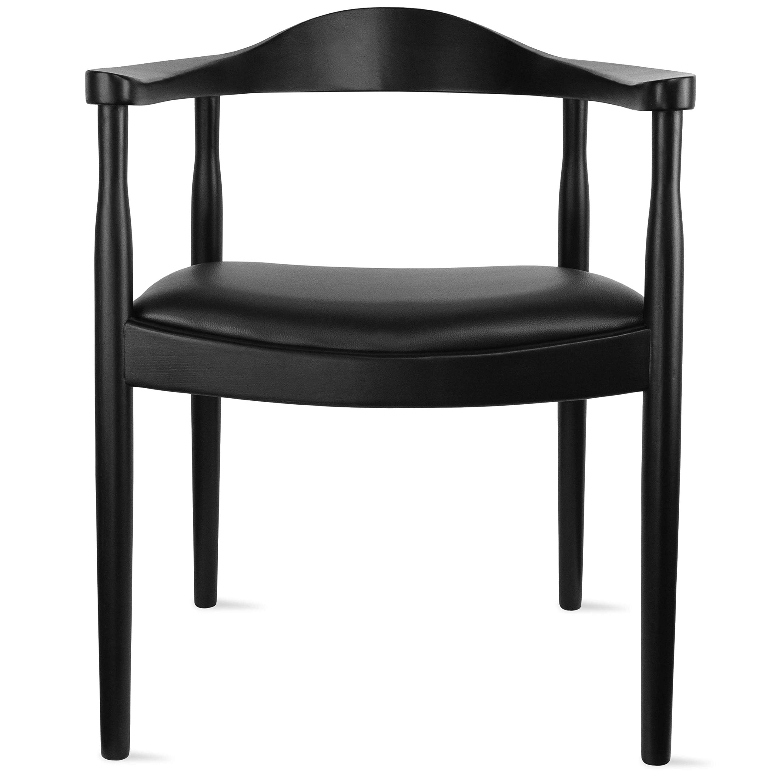 2xhome Solid Wood Farmhouse Dining Chairs with PU Leather Cushion Seat - Kennedy Presidential Modern Accent Armchair for Kitchen, Dining Room or Office - Black - Perfect for Farmhouse Decor, Modern Kitchens & Home Offices
