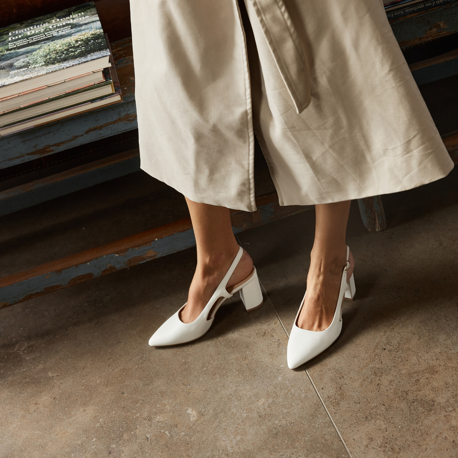 Enrique Women's Sling Back Block Heel Sandals - White | Comfortable Dress Shoes for Wedding, Party & Office Wear