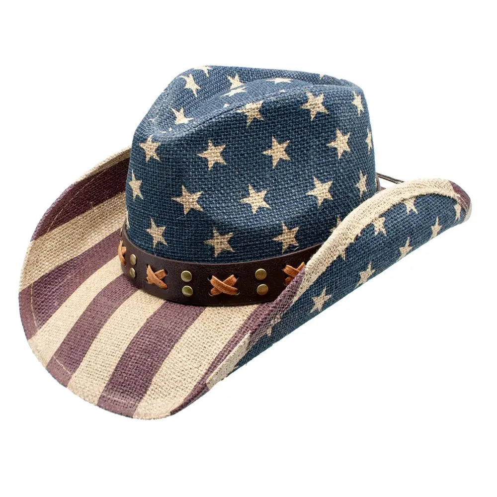 Peter Grimm Uncle Sam Straw Cowboy Hat - Classic American Style Sun Hat for Men & Women - Perfect for Western Rodeo, Country Music Festivals & Outdoor Adventures