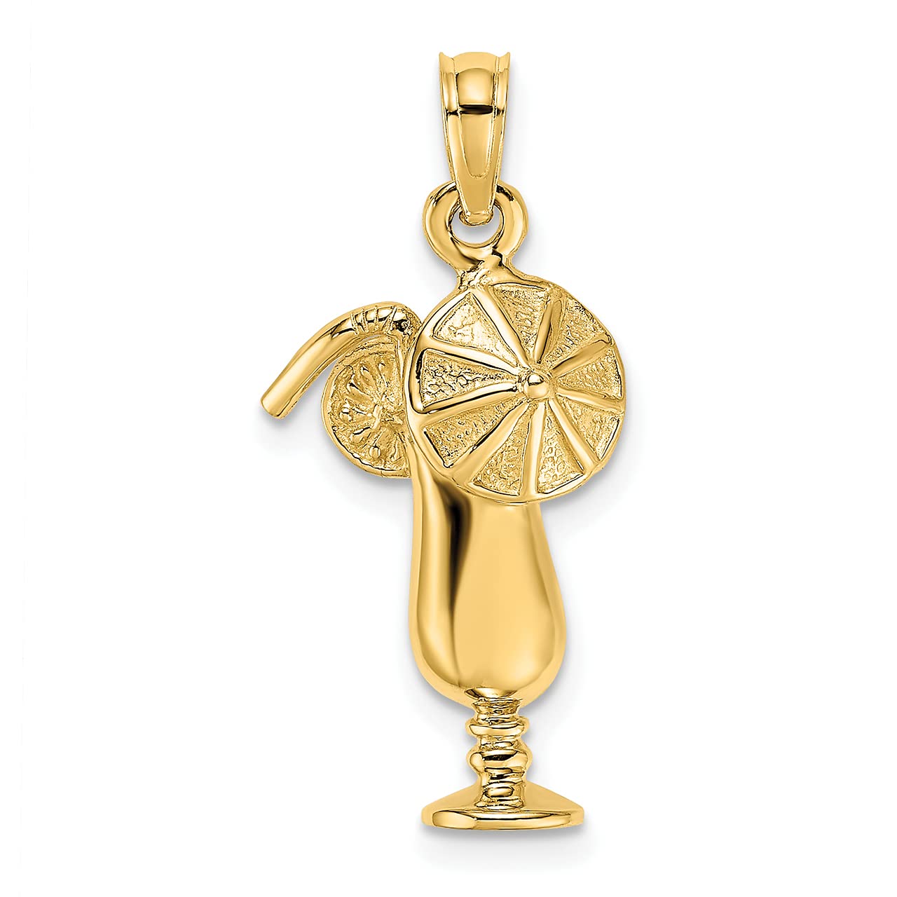 14k Yellow Gold Tropical Drink Charm - Lex & Lu Polished 2D Pendant for Necklaces, Bracelets & Jewelry Making - Perfect for Summer, Beach & Vacation Accessories