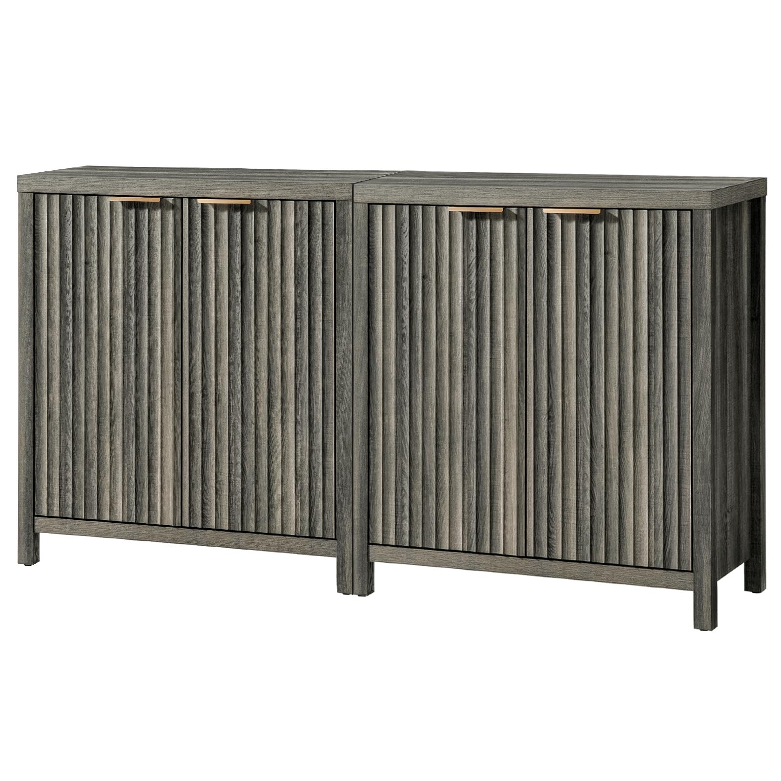 Modern Oxford Storage Cabinet with Fluted Design - Adjustable Shelves Buffet Sideboard & Console Credenza Set of 2 in Midnight Oak - Perfect for Dining Room, Living Room or Entryway Storage