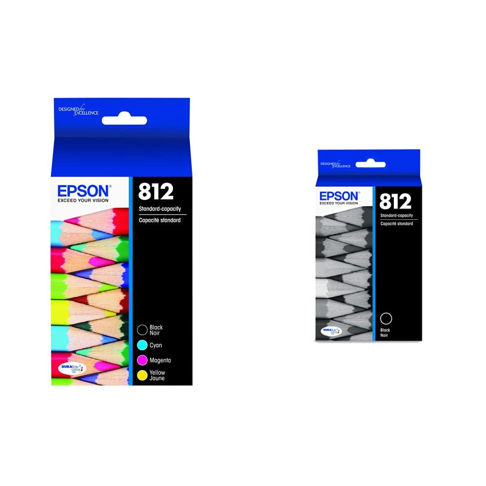 Epson T812 DURABrite Ultra Ink Cartridge Combo Pack - Standard Capacity Black & Color (T812120-S) | High-Quality Printer Ink for Home & Office Use | Compatible with Epson Printers | Perfect for Documents, Photos & Professional Printing