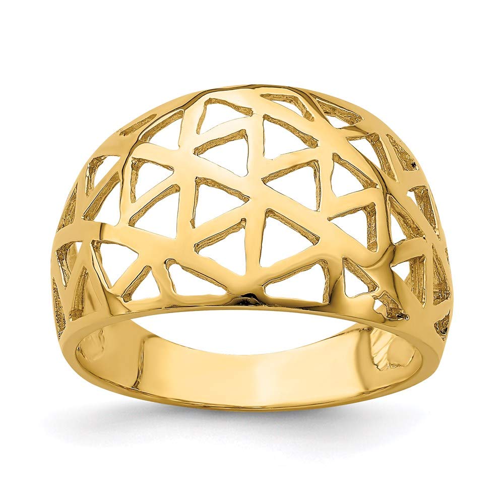 14K Yellow Gold Solid Triangle Cut-Out Pattern Dome Band Ring for Women - Elegant Geometric Wedding Ring, Anniversary Gift, Stackable Jewelry for Everyday Wear