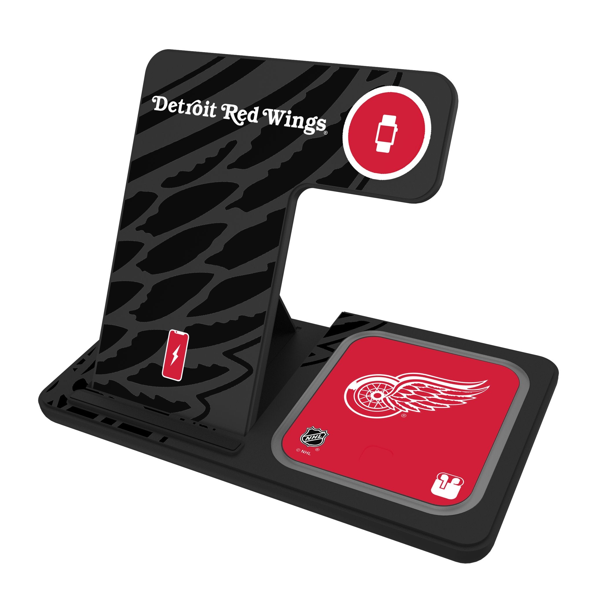 Detroit Red Wings Monocolor Tilt 3-in-1 Wireless Charging Station for iPhone, Android & AirPods - Fast Charging Stand for Bedroom, Office & Travel