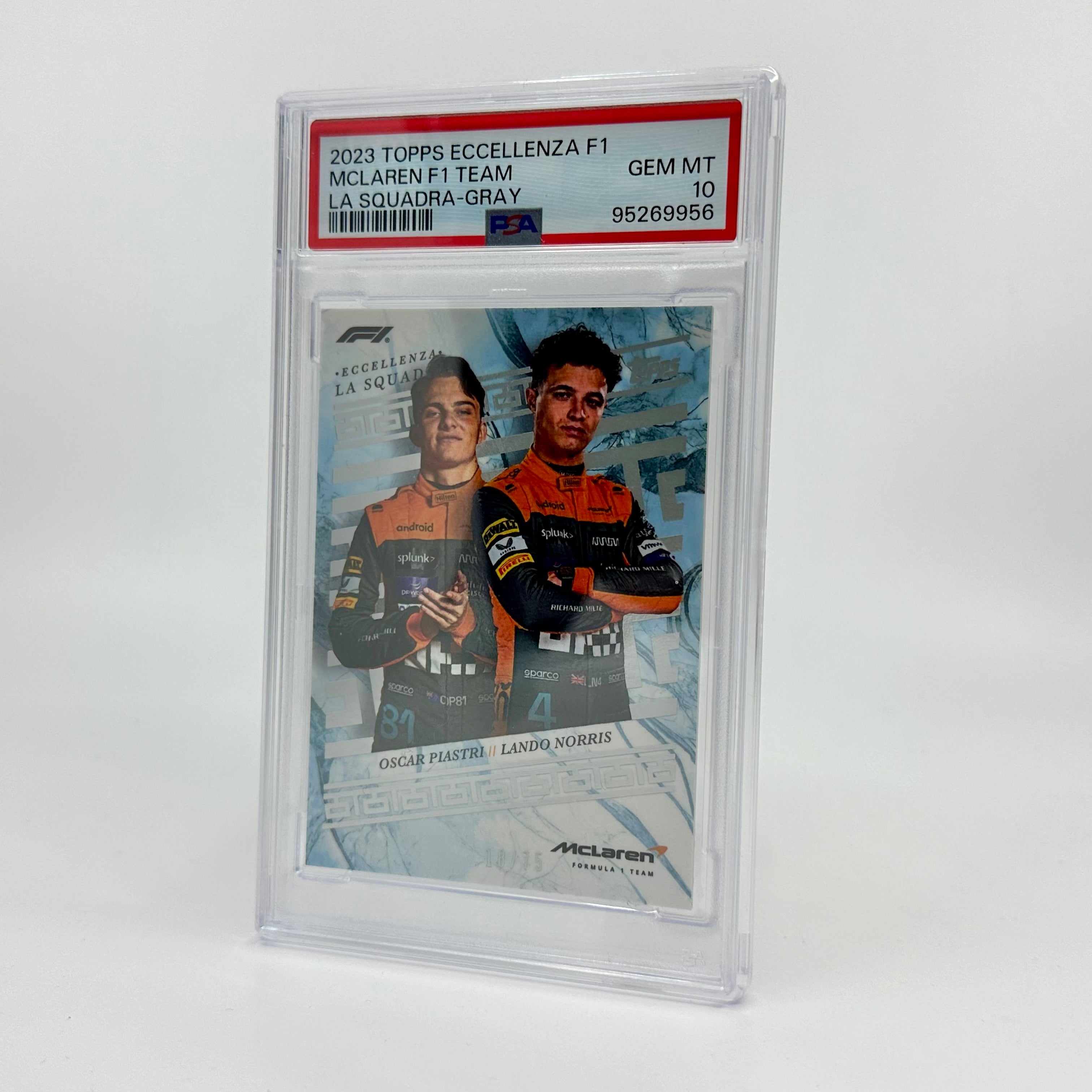2023 Eccellenza La Squadra PSA 10 /75 Norris & Piastri McLaren F1 Team Gray Trading Card - Perfect for F1 Collectors, Racing Memorabilia Displays, and Investment Portfolios