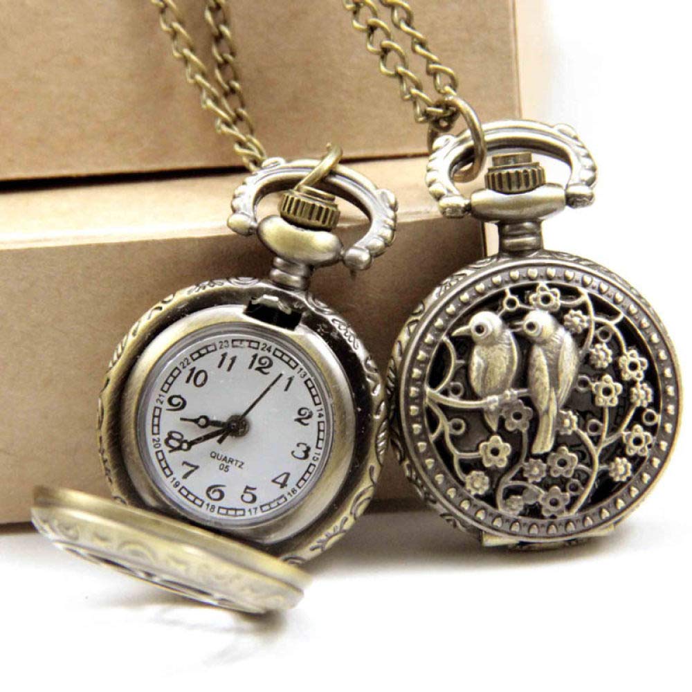 Vintage Quartz Pocket Watch for Women & Men - Double Magpies Design - Perfect for Gifts & Collectibles