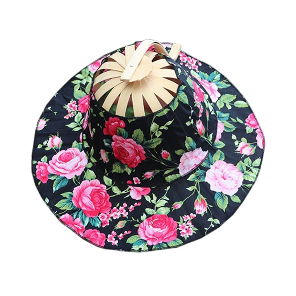WDBBY Adjustable Bamboo Folding Sun Hat - Convertible to Handheld Fan for Outdoor, Beach, Travel & Summer Activities (Color: F)