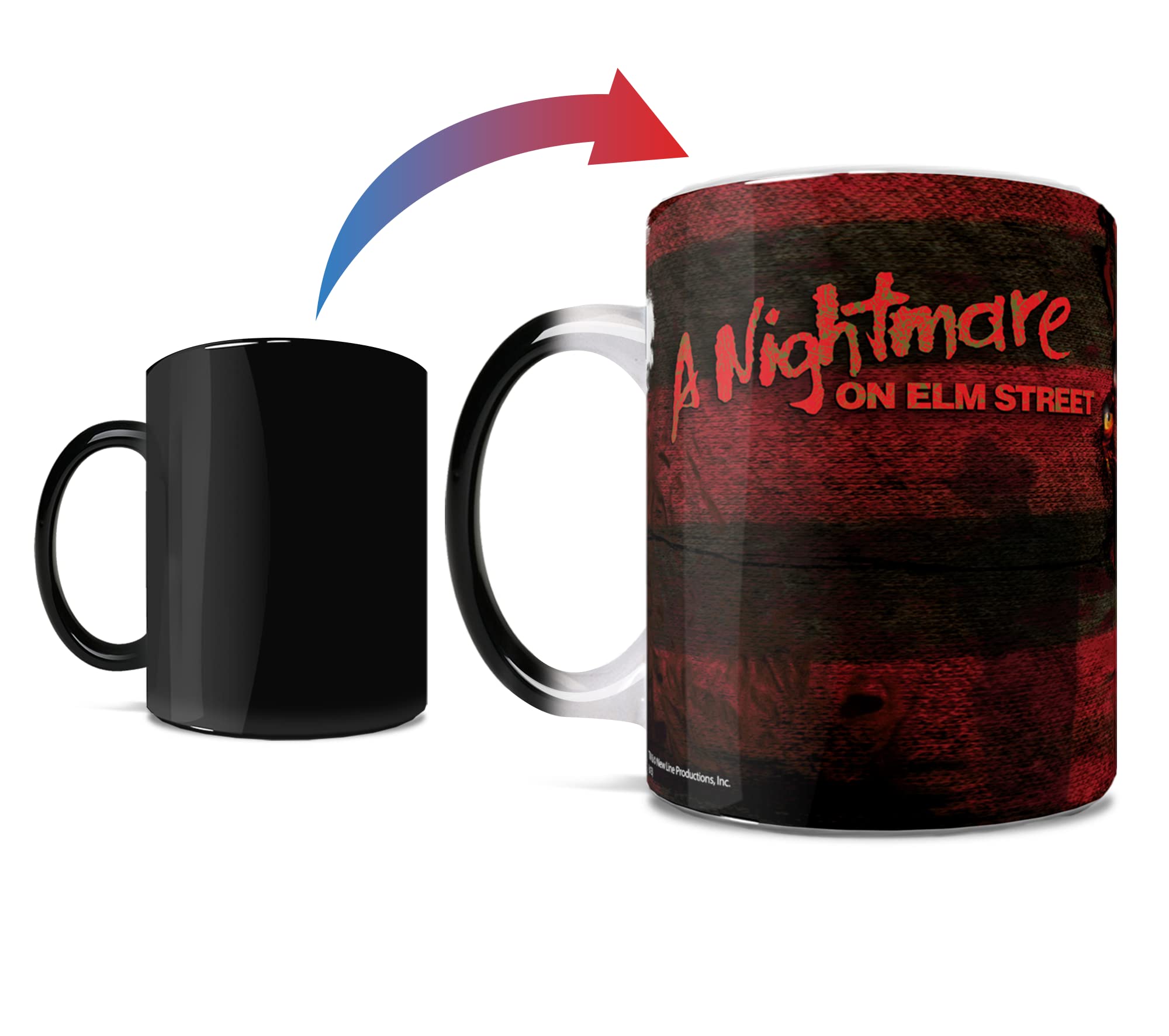 Nightmare on Elm Street Morphing Mug - Freddy Krueger Glove & Shirt Design Ceramic Coffee Cup, Black | Horror Movie Collectible Gift for Halloween & Horror Fans