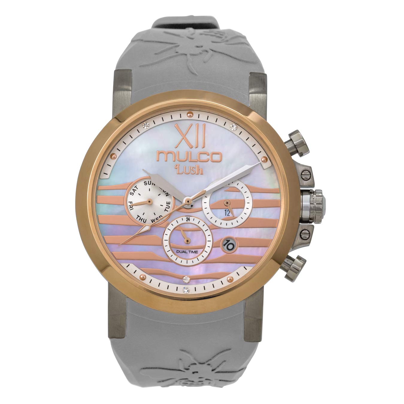 Luxury MULCO Lush Women's Stainless Steel Watch with Swarovski Crystals - Quartz Analog Multifunction, Silicone Strap, Scratch-Resistant Mineral Glass & Water Resistant - Perfect for Business, Parties & Everyday Wear