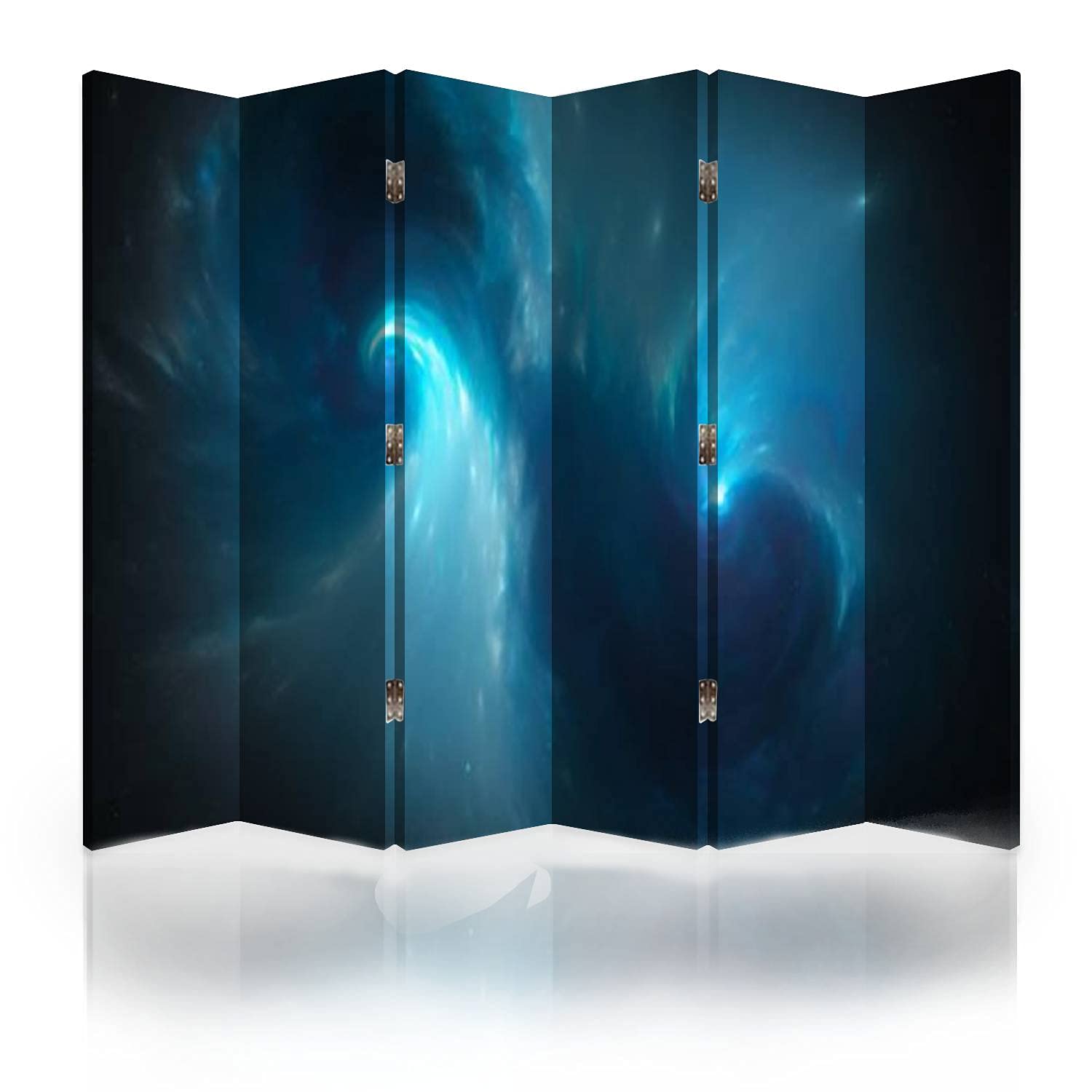 Blue Glowing Spiral Nebula Canvas Room Divider - 6 Panel Folding Privacy Screen for Bedroom, Office & Studio | Space-Themed Room Separator & Wall Partition
