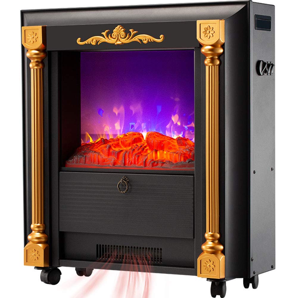 Portable Electric Fireplace Heater with LED Flame Effect, 2000W Indoor Heating with Universal Wheels & Coal Burning Simulation - Perfect for Living Room, Bedroom, and Office Warmth (Black)