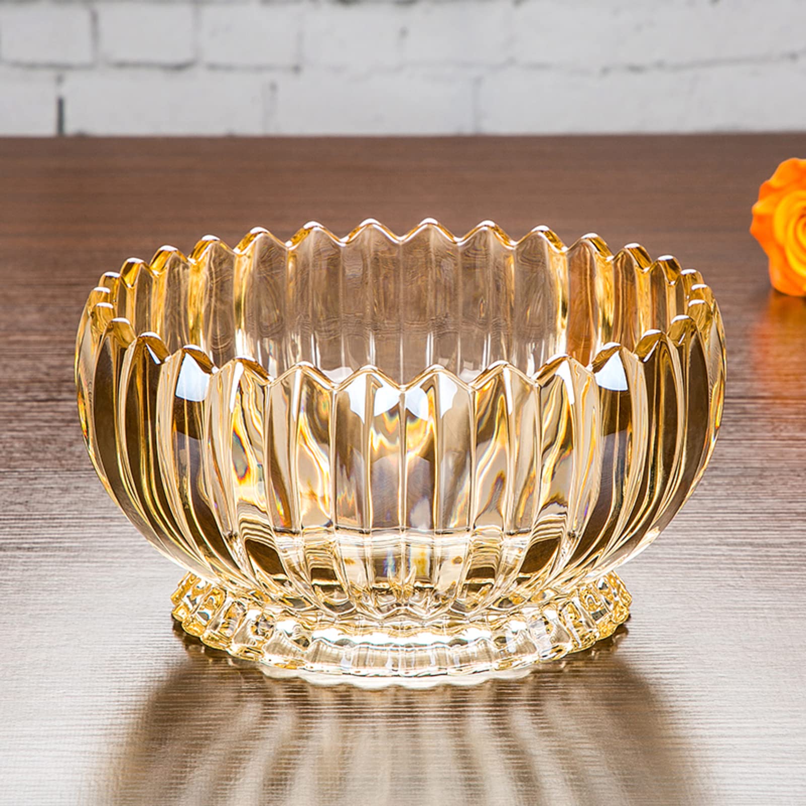 Handmade Crystal Glass Fruit Bowl - Decorative Reusable Kitchen Countertop Storage Basket for Fruits, Snacks & Home Decor (12x22cm) - Perfect for Dining Tables, Kitchen Islands & Living Room Displays