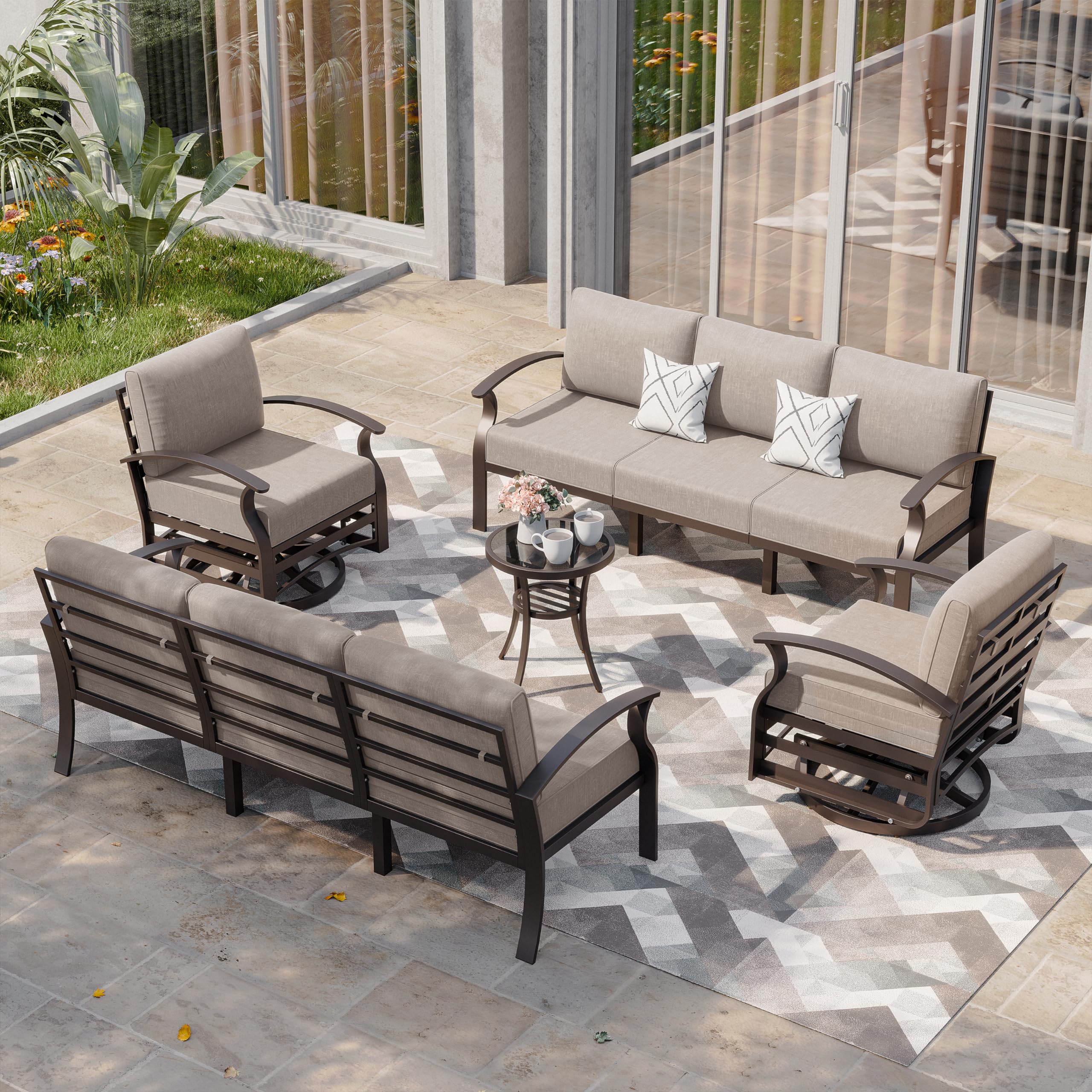 8-Piece Aluminum Patio Furniture Set - Modular Outdoor Sectional with Swivel & Rocking Sofas, Coffee Table - Durable Metal Conversation Set for Deck, Backyard, Lawn, Sand - Perfect for Outdoor Entertaining & Relaxation