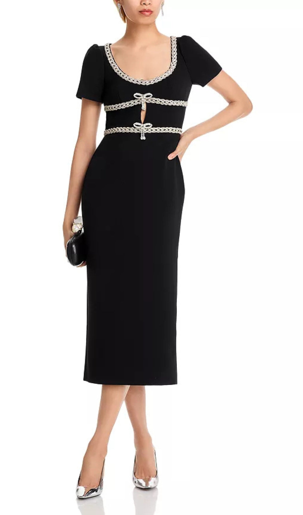Elegant Crepe Diamante Midi Dress for Women - Perfect for Parties, Weddings & Evening Events