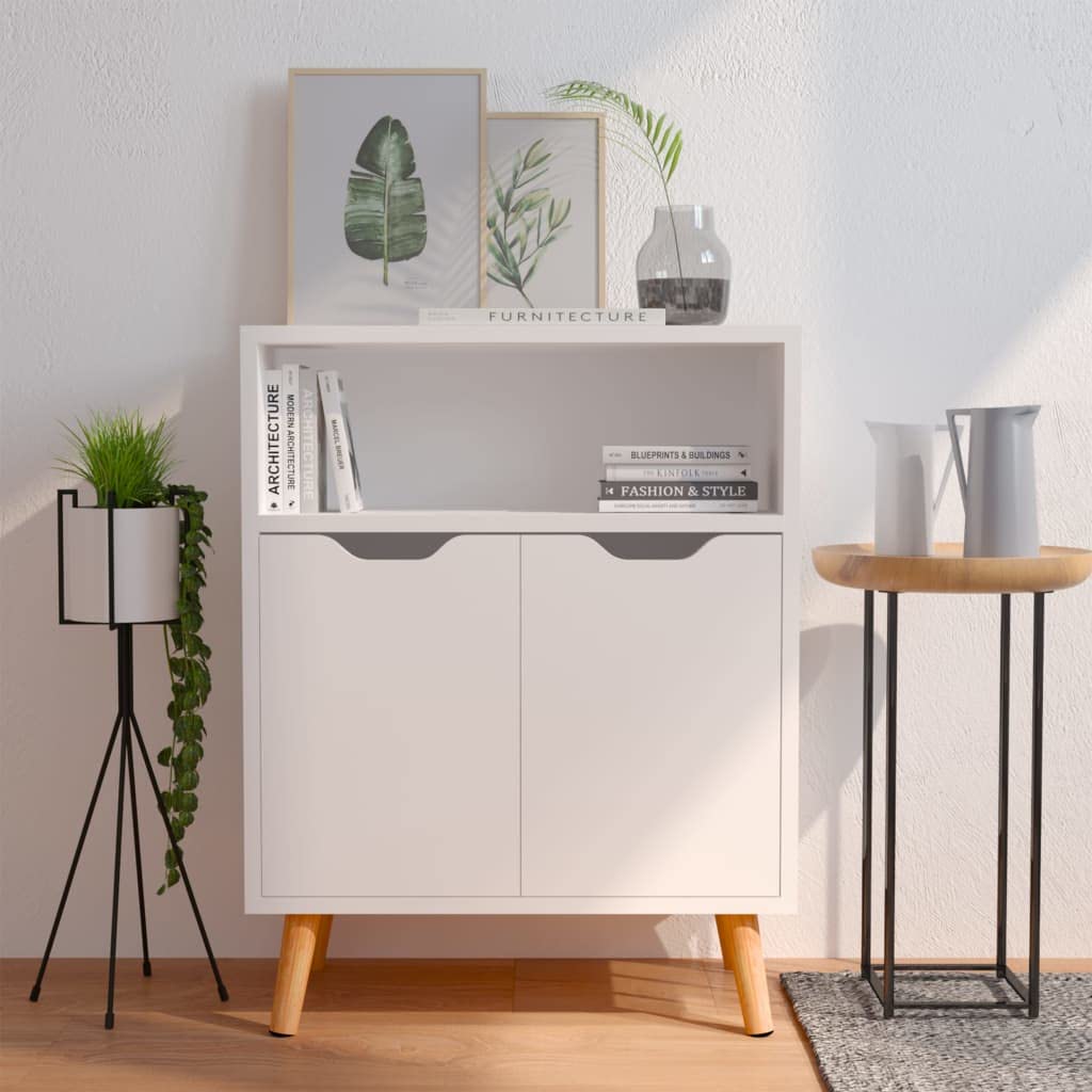 Modern White Buffet Cabinet with Open Shelf & 2 Doors - Kitchen Storage Sideboard, Dining Room Console Table, Living Room Decorative Cupboard - Perfect for Entertaining, Displaying Decor & Organizing Dishes