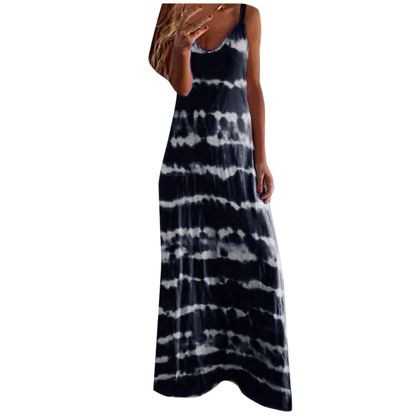 GANTIAN Women's Cotton Summer Dress - Deep V Neck, Tiger Print, Short Sleeve Bohemian Style Navy Dress for Beach, Vacation & Casual Outings