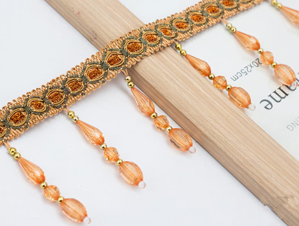 QUNLIPAI 12M/lot Orange Beaded Lace Curtain Trims for DIY Sewing & Home Decor - Perfect for Window Treatments, Bedroom Drapes, and Wedding Decorations