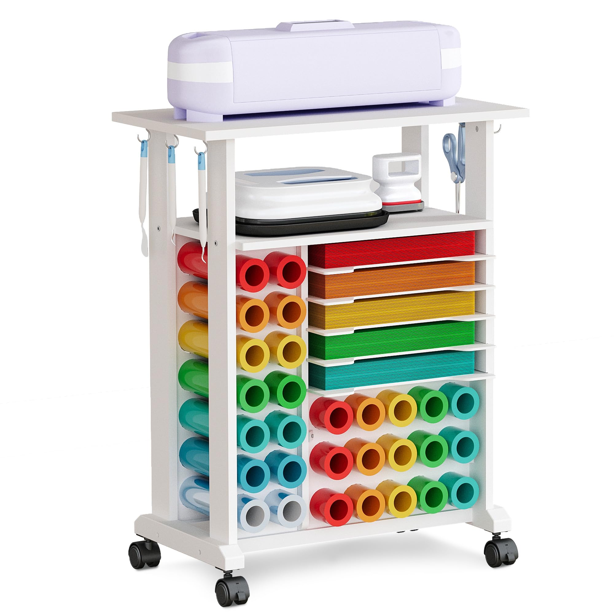 Cricut Compatible Craft Organizers & Storage - 29 Vinyl Roll Holder Rolling Cart for Craft Room, Workstation & Crafting Table | Compact & Removable Design for Easy Organization | Perfect for DIY Projects, Scrapbooking & Home Decor