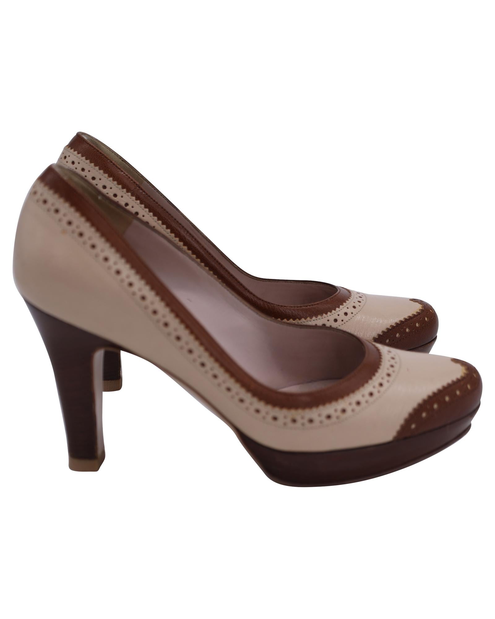 Stylish Brogue Platform Leather Pumps with Heel Detailing - Women's Fashion Oxford Shoes for Office, Party & Formal Occasions