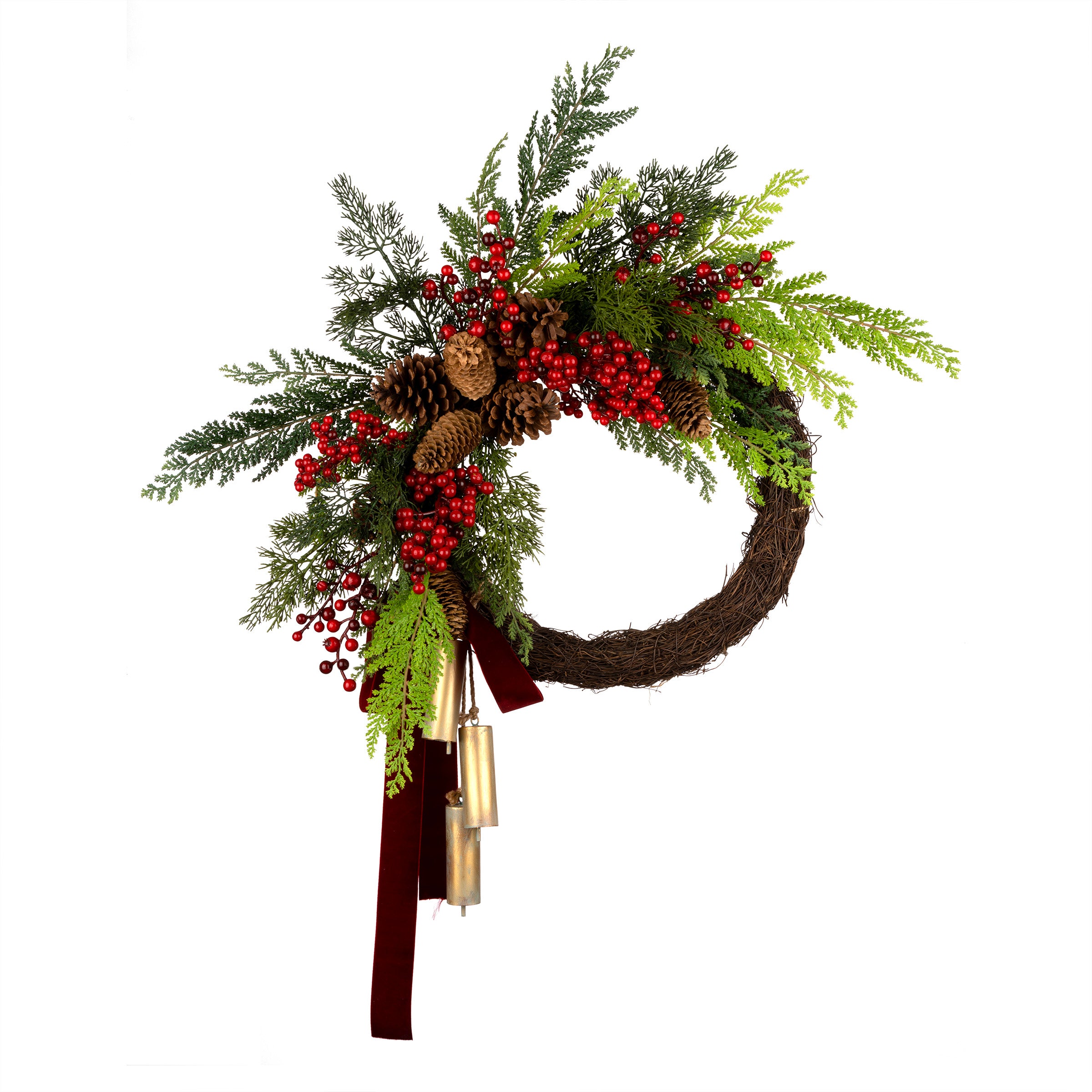 24 Inch Christmas Joy Chimes Wreath - Holiday Door Decor, Festive Outdoor Wall Hanging for Xmas Season