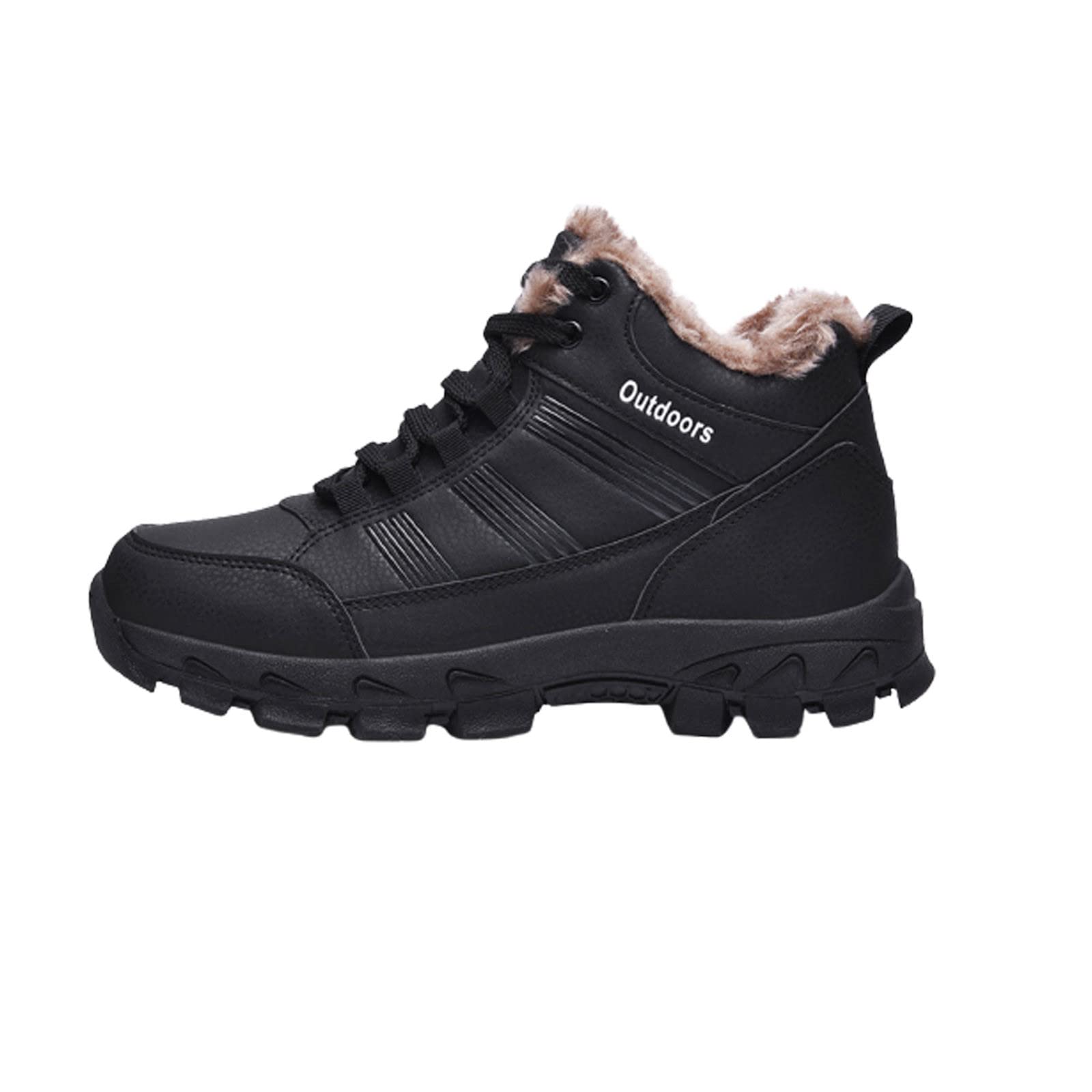 YODETEY Men's Casual Snow Boots - Waterproof Winter Shoes with Warm Velvet Lining, Outdoor Lace-Up Cotton Boots for Hiking & Cold Weather