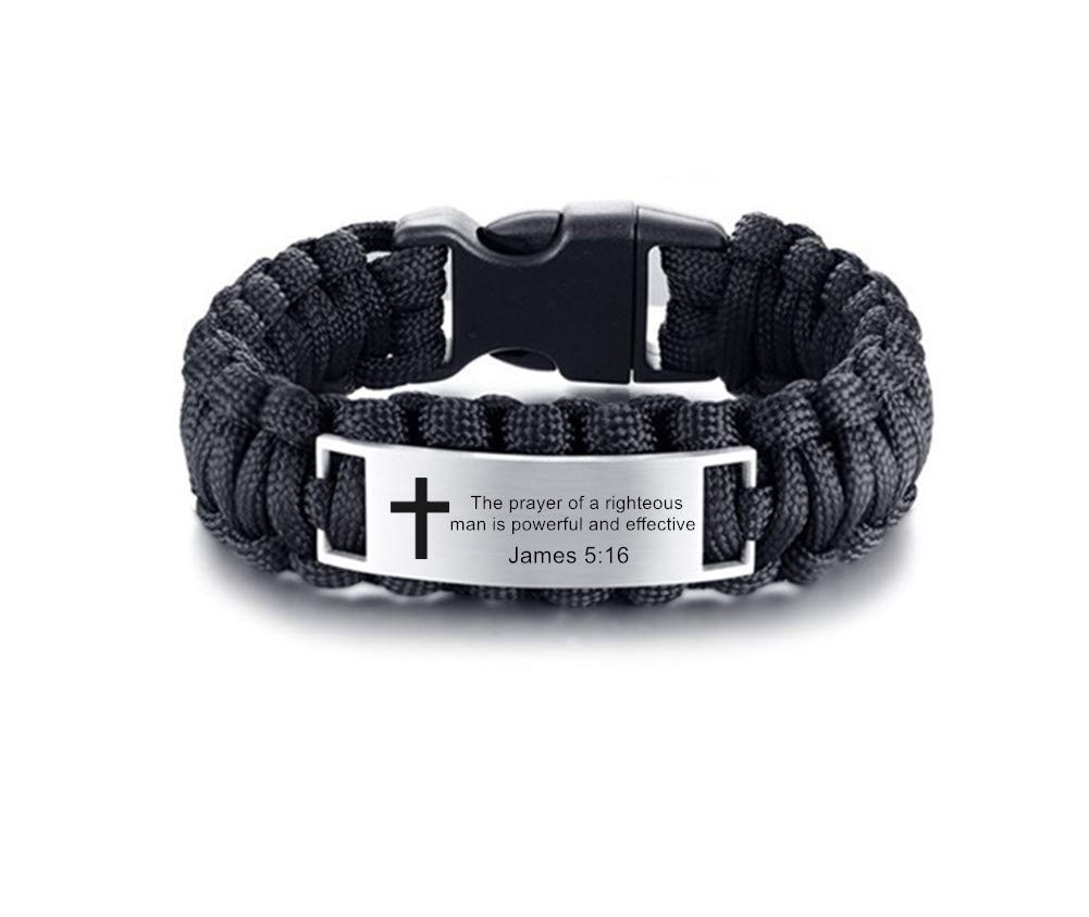 Men's Stainless Steel Bible Verse Paracord Bracelet - Outdoor Survival & Christian Gift for Hiking