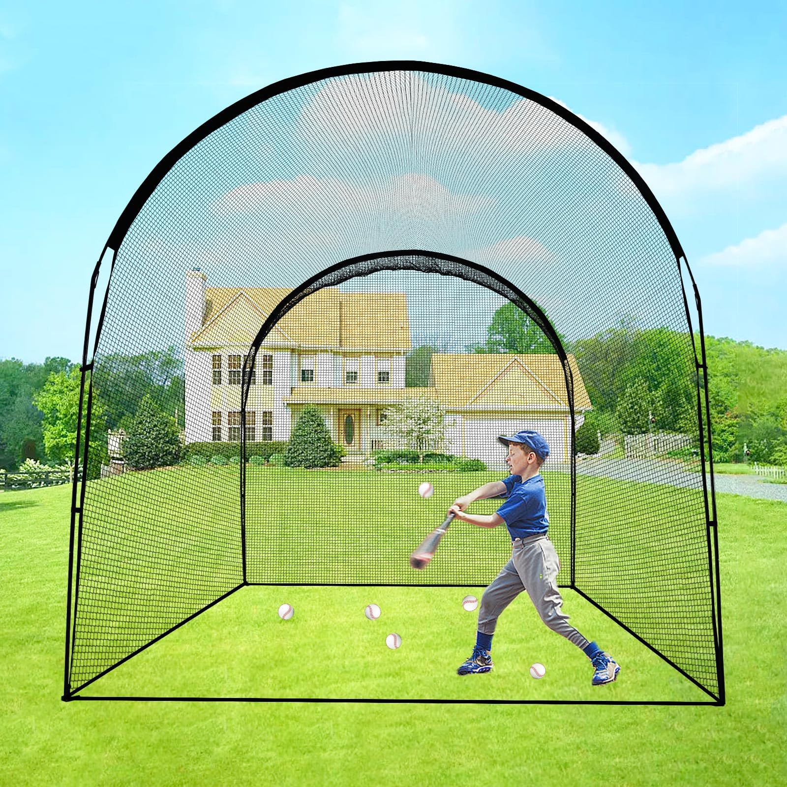 Portable Baseball & Softball Batting Cage Net with Frame for Home, Backyard, Indoor & Outdoor Hitting Practice - Perfect for Training, Pitching Drills & Backyard Games