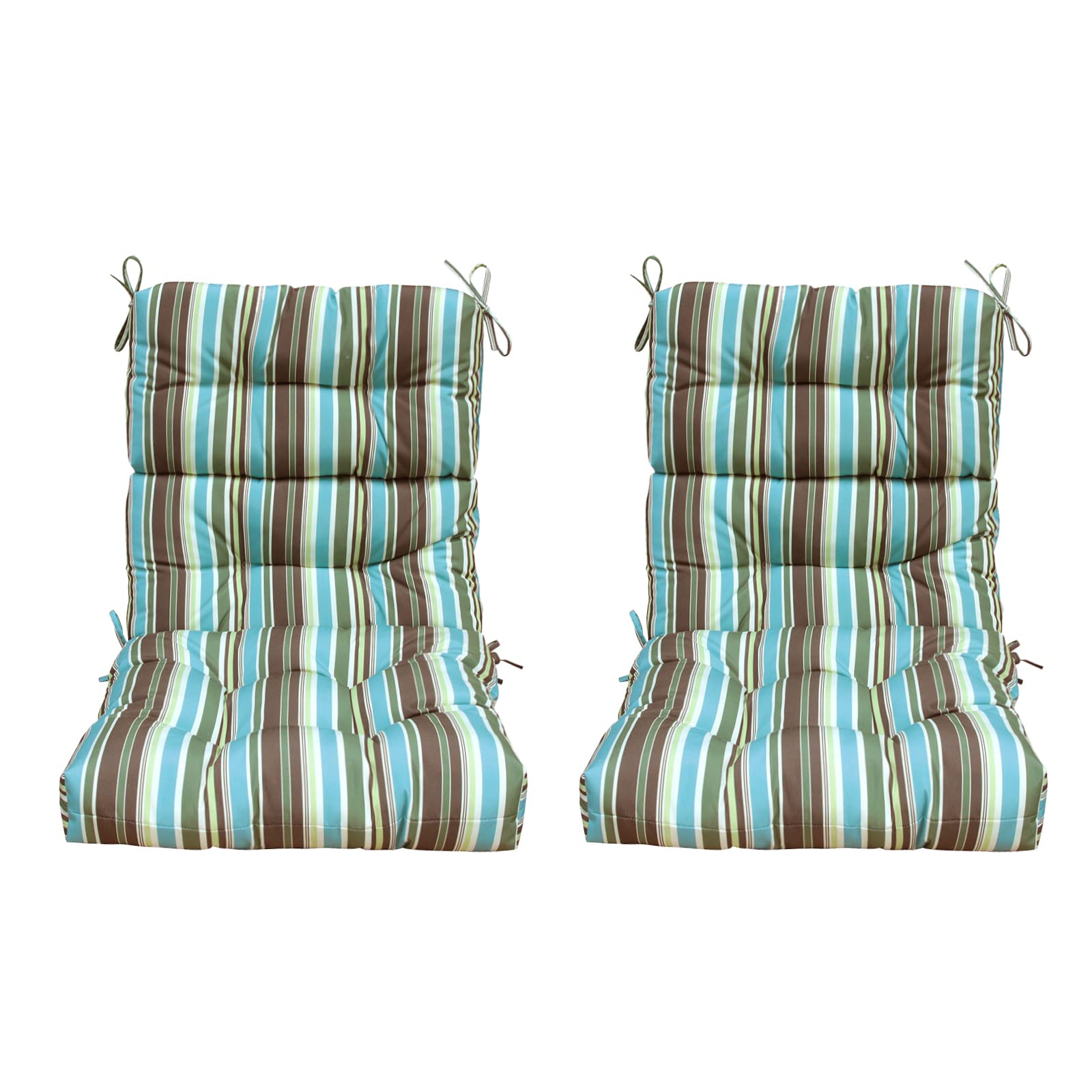 **BOSSIMA Outdoor Patio High Back Lawn Chair Cushions - Tufted Square Corner, Set of 2, Blue Mixed Stripe - Perfect for Garden, Poolside & Backyard Relaxation**