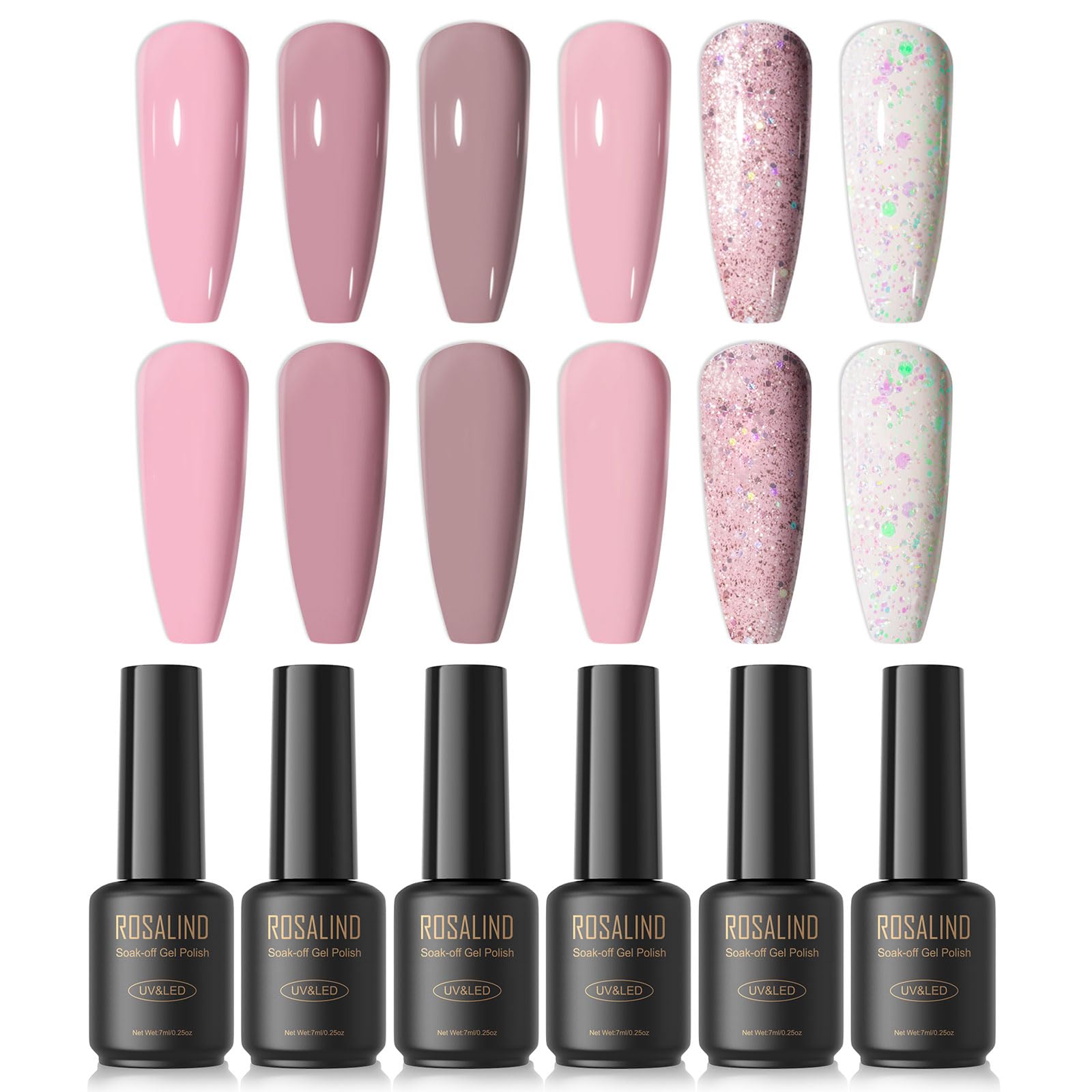 ROSALIND 6PCS Green Gel Nail Polish Set - Dark Green Glitter Nail Gel for Long Lasting Manicure | Perfect for Nail Salon, Home DIY, Parties & Special Occasions